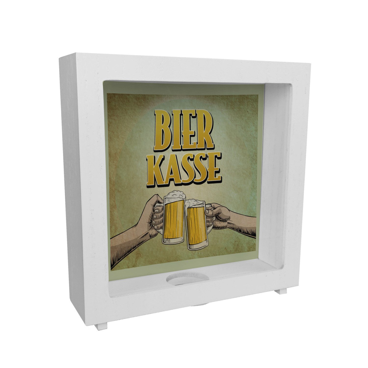 Spardose Bierkasse Rahmen Spardose aus Holz mit coolem retro Motiv prostende