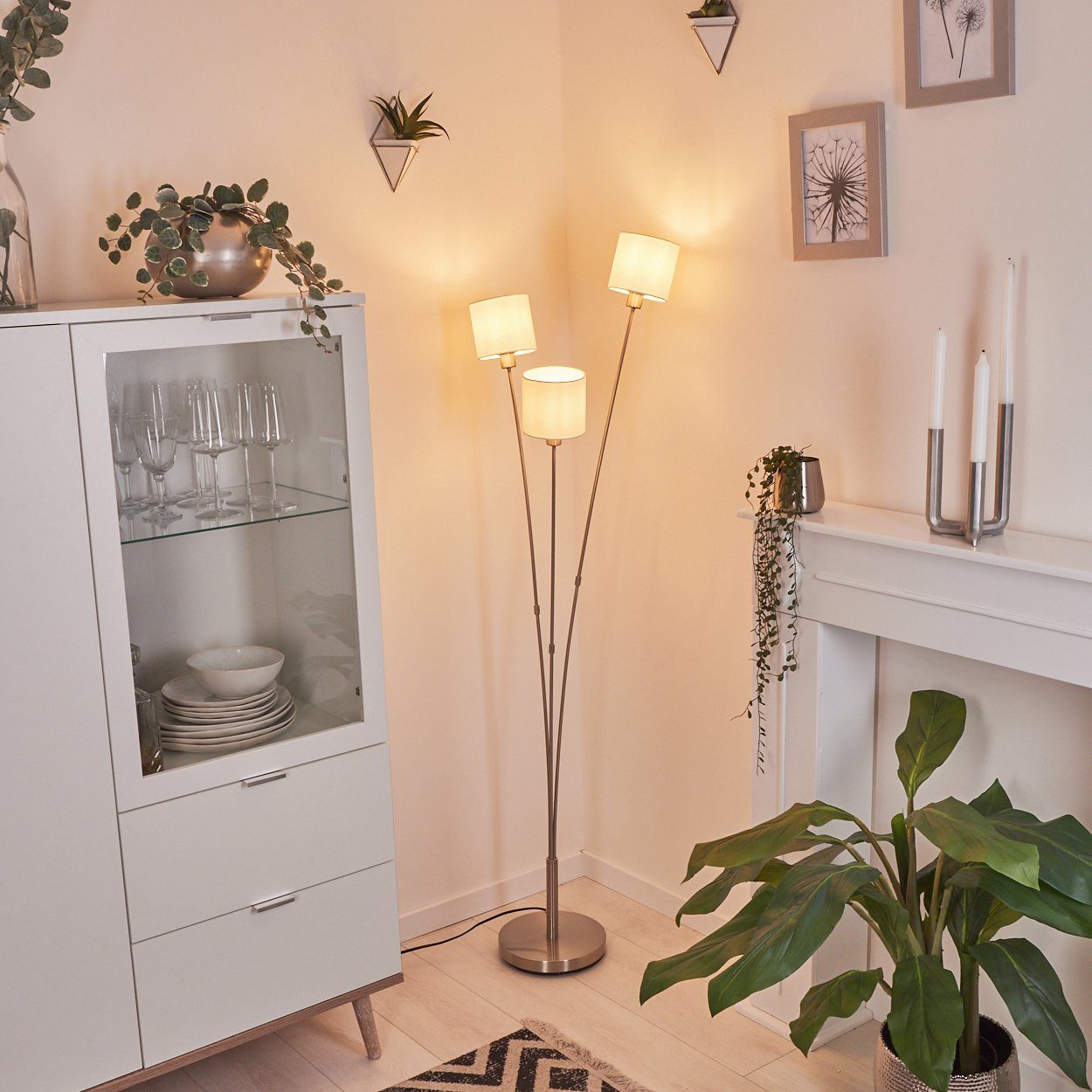 hofstein Stehlampe »Costa« runde Bodenlampe aus Metall, Nickel-matt, weiße günstig online kaufen