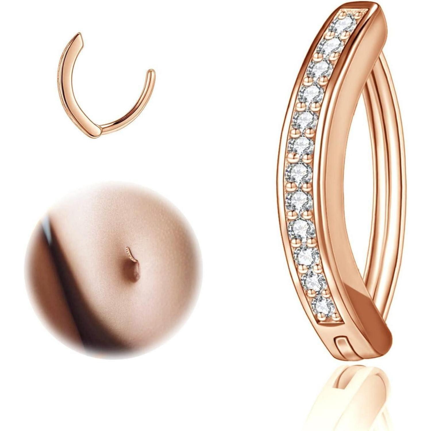 ZS Bauchnabelpiercing Clicker Piercing Bauchnabel 925 Silber Diamanten 14G Curved