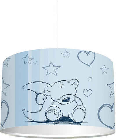 STIKKIPIX Lampenschirm KL03, Kinderzimmer Lampenschirm Teddy in blau, kinderleicht eine Blaue Teddybär-Lampe erstellen, als Steh- oder Hängeleuchte/Deckenlampe, perfekt für Teddybär-begeisterte Jungen & Mädchen