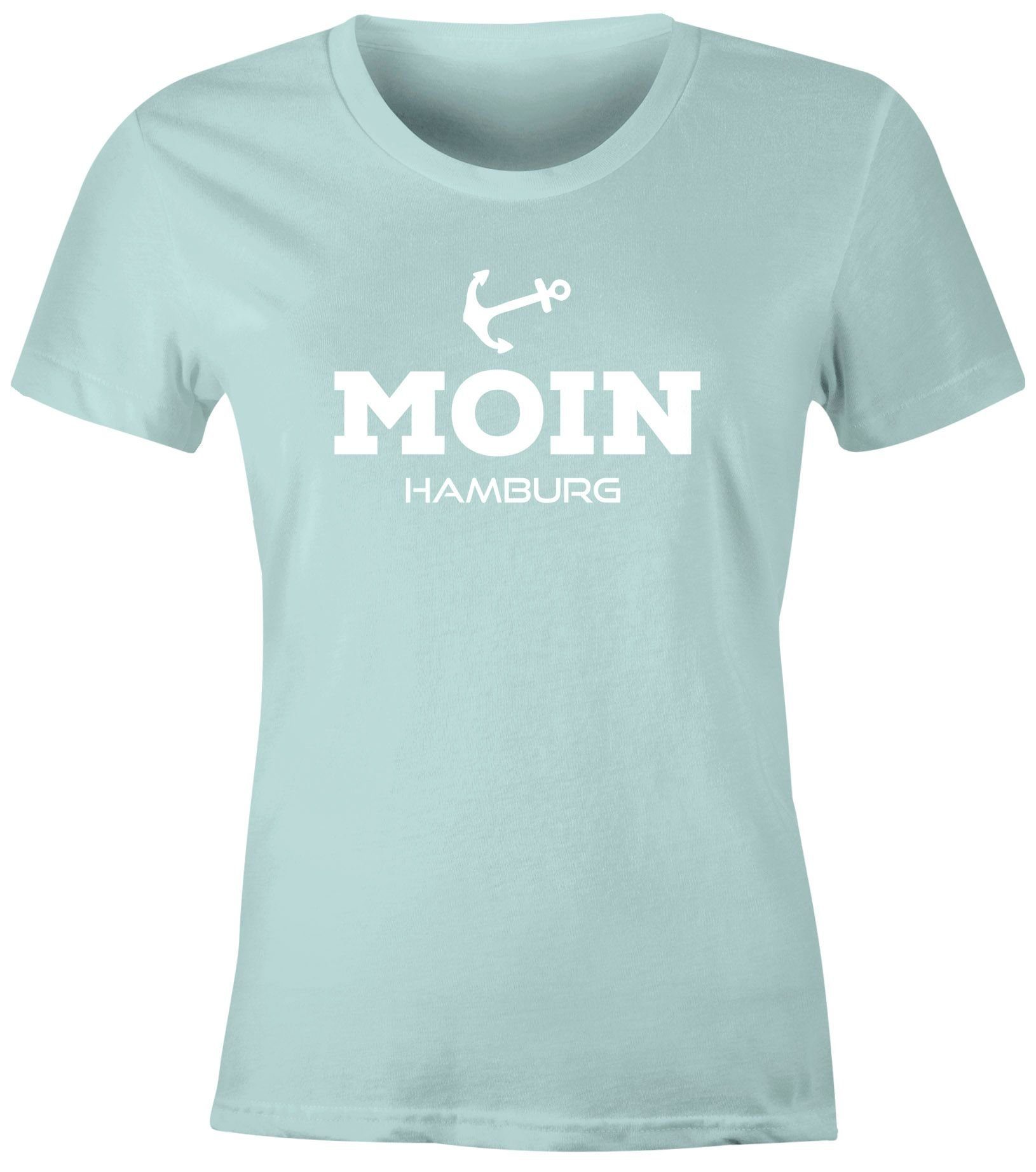 MoonWorks Print-Shirt Damen T-Shirt Moin Hamburg Anker maritime Damen Slim Fit Moonworks® mit Print grün
