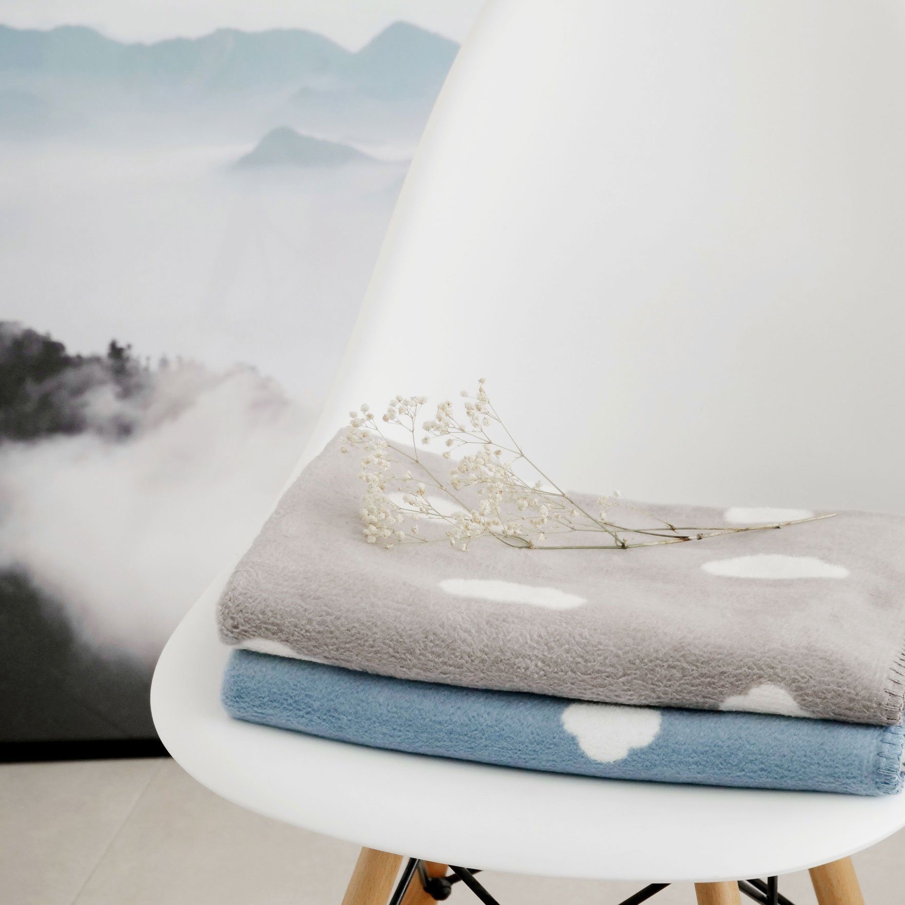 Babydecke mit Wolken aus 100% Bio-Baumwolle, günstig online kaufen