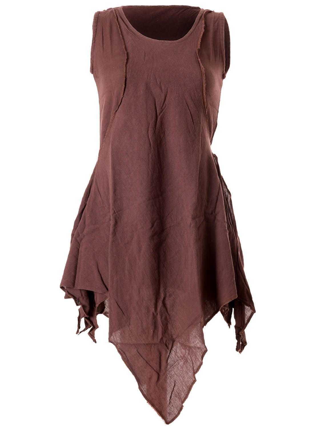 Vishes Tunikakleid Zipfeliges Lagenlook Shirt Tunika im Used-Look Hippie, Ethno, Elfen, Goa Style braun