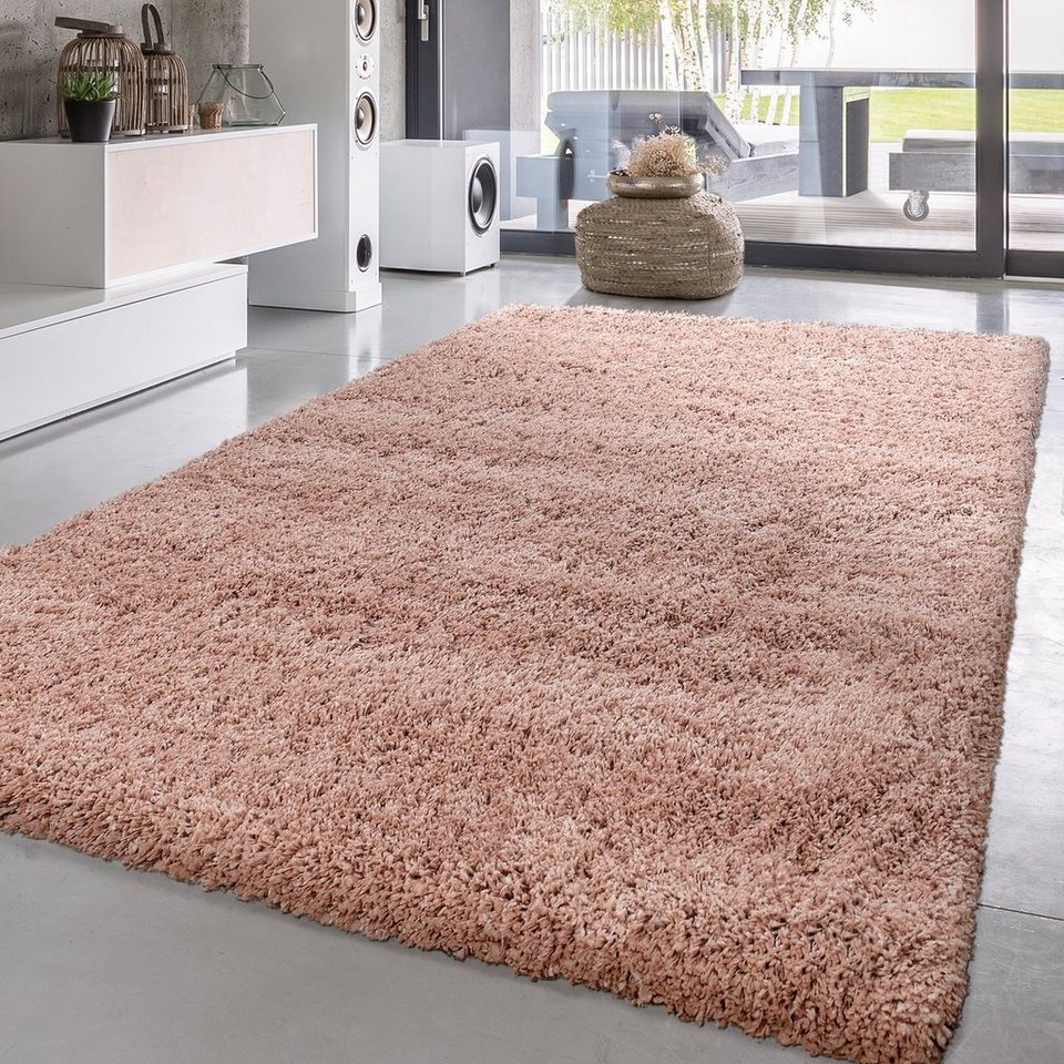 Hochflor-Teppich Hochflor Wohnzimmer Teppich Shaggy Modern Weich Flauschig  Uni In Rosa, TT Home, rechteckig, Höhe: 59 mm