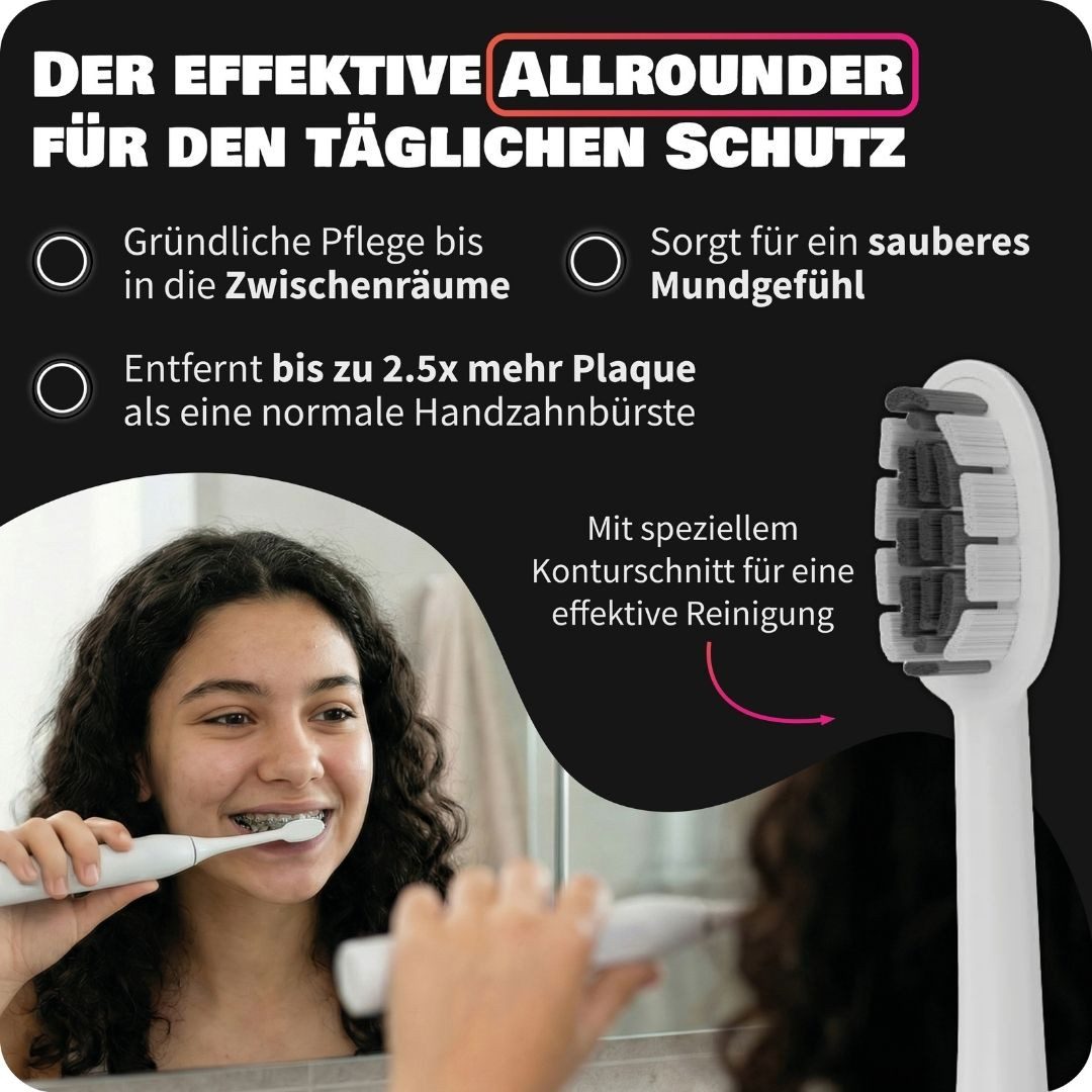Zahnheld Aufsteckbürsten Ersatzbürsten Basic Medium - ideal für Schallzahnbürste Gero, im 3er, 6er oder 9er Set, Zahnpflege Set, mittelharte Wechselköpfe, plastikfrei verpackt, 3 Stück, weiß