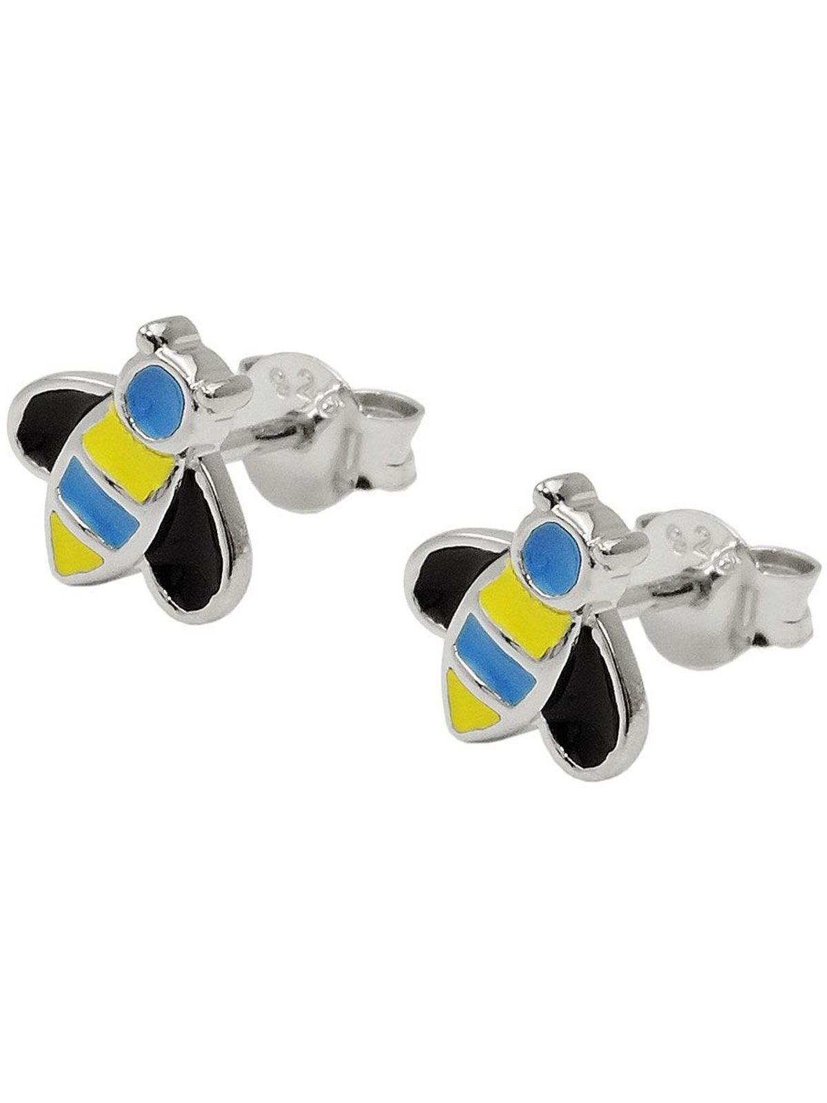 Gallay Paar Ohrstecker Ohrring 8x8mm Bienen blau-gelb-schwarz emailliert Silber 925 (1-tlg)