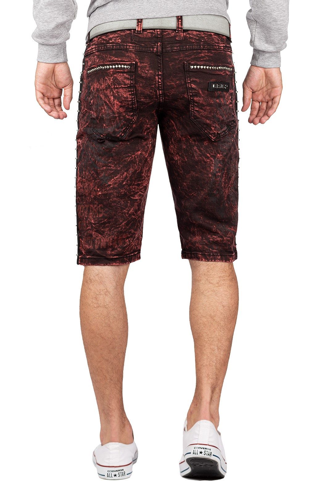 Cipo & Baxx Jeansshorts Herren Regular Fit Kurze Hose Mid Waist BA-CK207 Design mit Kunstlederbereichen und "Cipo & Baxx" Schriftzug – Bild 2 von 5