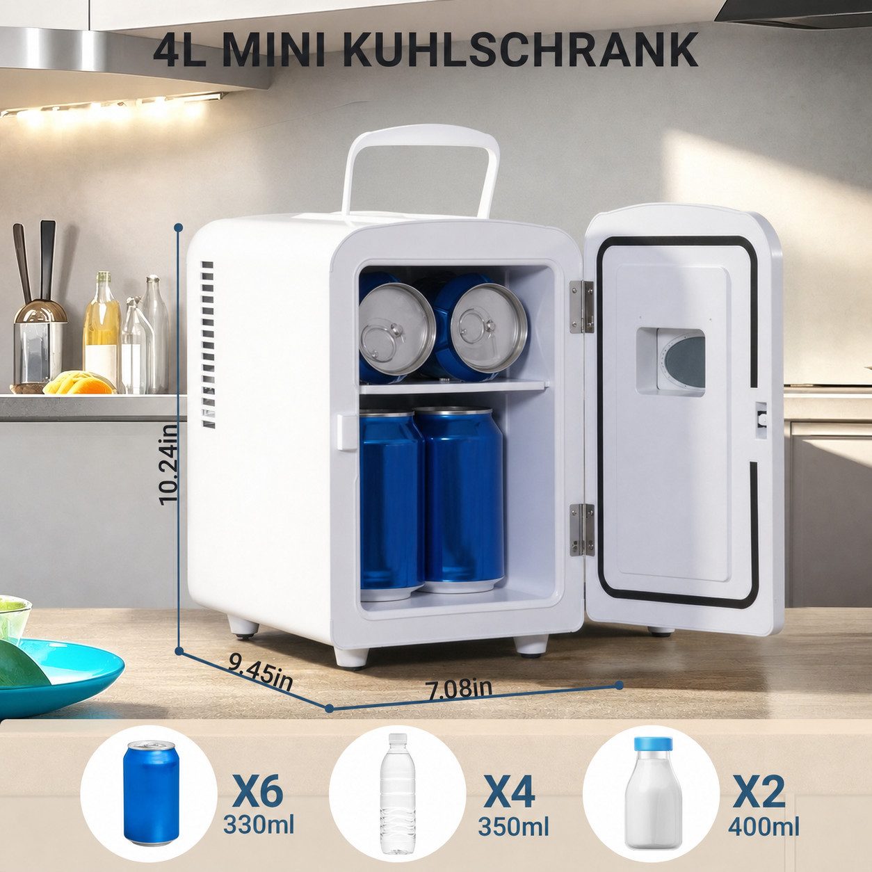 ZMH Kühlbox 4L Mini Kühlschränke - Fridge Leise Rosa/Schwarz/Weiß 12V 230V, 4 l, Kühlschrank für Getränke Flüsterleiser Betrieb 25 dB Reisen Wohnmobil