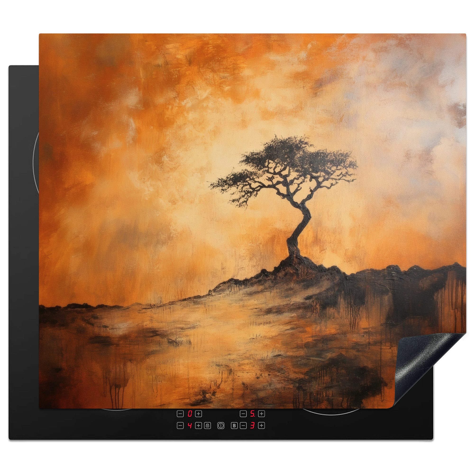 MuchoWow Herd-Abdeckplatte Baum - Landschaft - Orange, Vinyl, (1 tlg), Cerankochfeld Abdeckung, Herd Abdeckplatten Vinyl, 58.3x51.3 cm