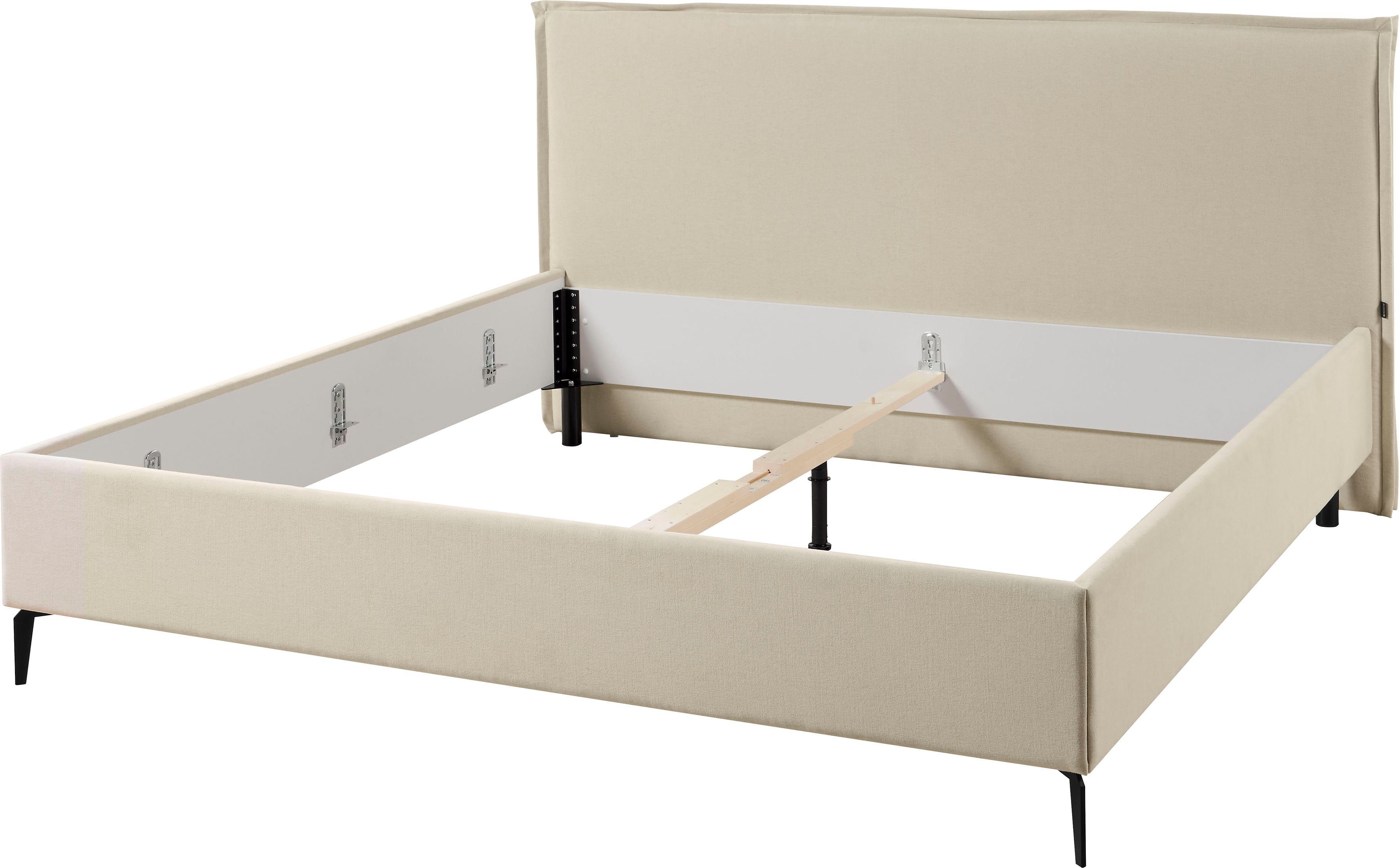 Musterring Polsterbett Elos, Kopfteil mit doppeltem Stehsaum, Metallfuß in schwarz, in 4 Größen