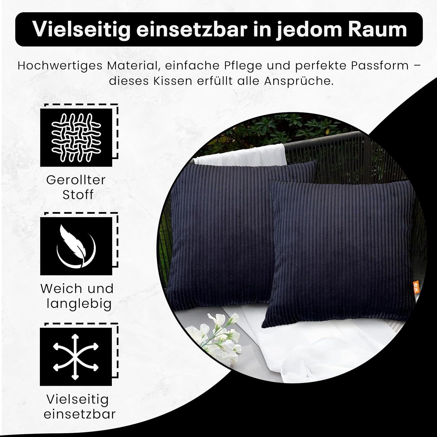 Best for Home Dekokissen Weiches Cord-Kissen – Stilvoll & Bequem, Organische Baumwolle