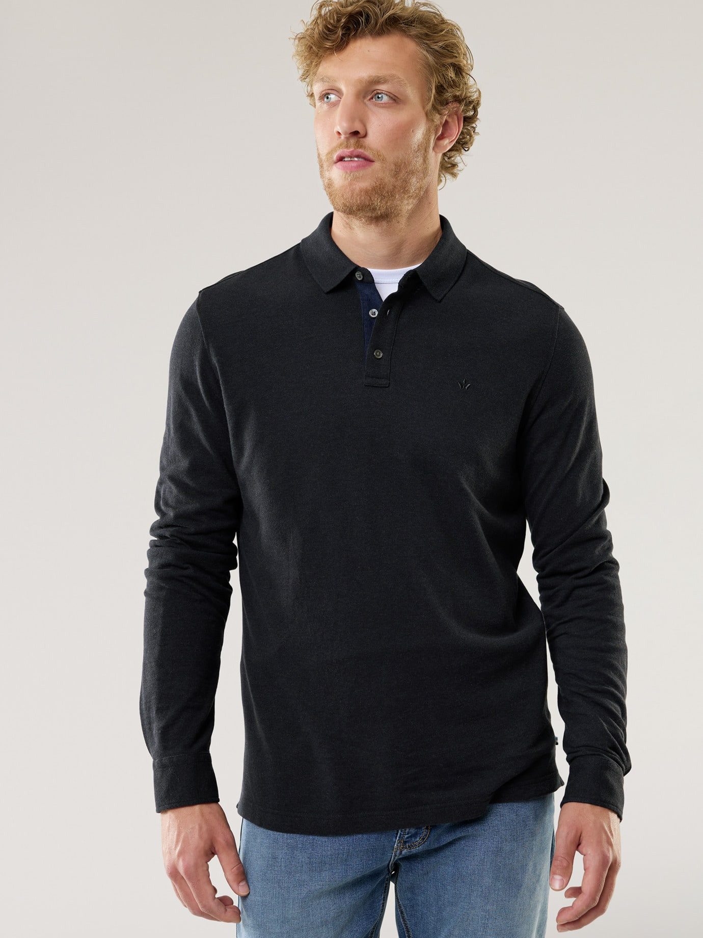 Walbusch Polokragenpullover Herren Merino Mix Polo Langarm Baumwolle Schurwolle Perlmuttknöpfe Pflegeleicht, melierte Optik, Cordbesätze, wärmend & weich