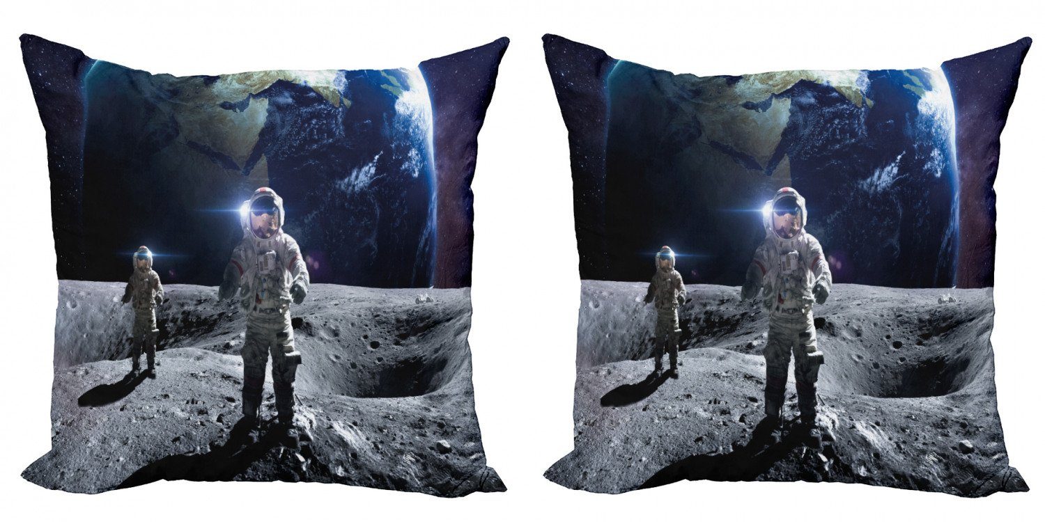 Kissenbezüge Modern Accent Doppelseitiger Digitaldruck, Abakuhaus (2 Stück), Astronaut Die Menschen auf dem Mond Szene