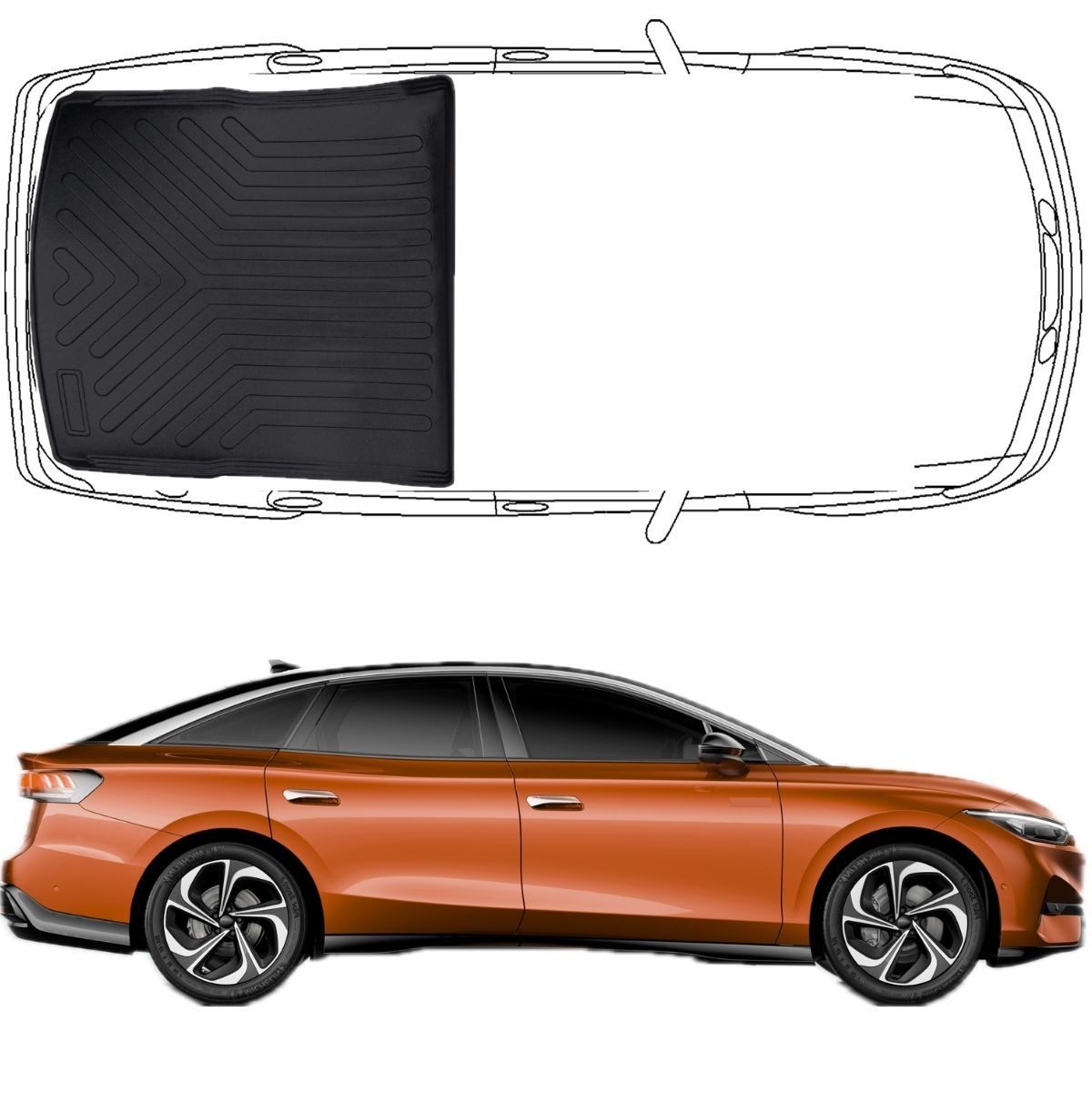 Trimak Passform-Fußmatten Oder Kofferraumwanne Oder Set kompatibel mit VW ID.7, VW ID.7 Sedan Obere Kofferraummatte TPE Antirutschmatte