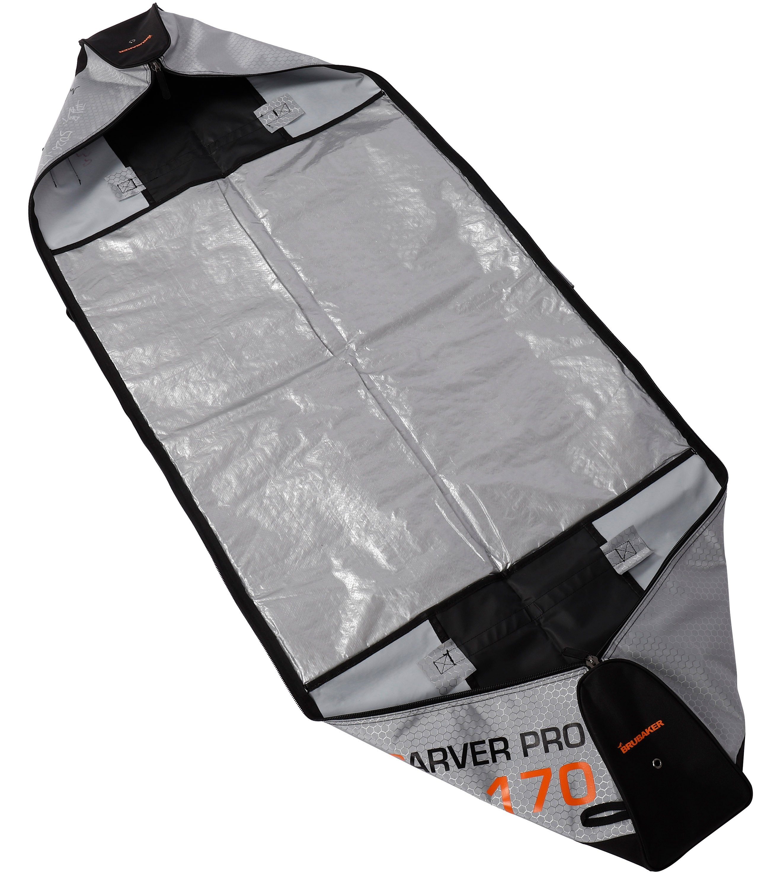 BRUBAKER Skitasche Carver Tec Pro Ski Tasche - Silber Orange (Skibag für Skier und Skistöcke, 1-tlg., reißfest und schnittfest), gepolsterter Skisack mit Zipperverschluss