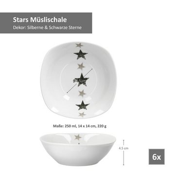 van Well Müslischale 6er Set Müsli- Salatschale Stars 14cm, Porzellan