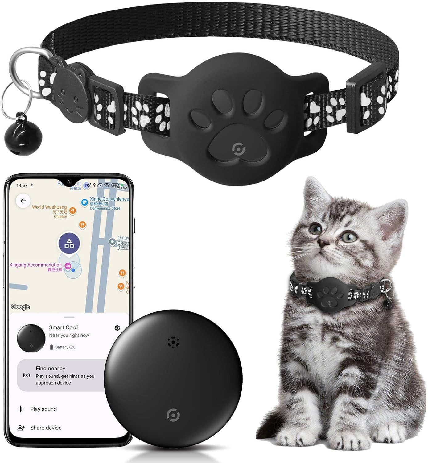 FELIXLEO Katzen-Futterautomat GPS Katzen Tracker ohne Abo IP68 wasserdicht für Google Find My App