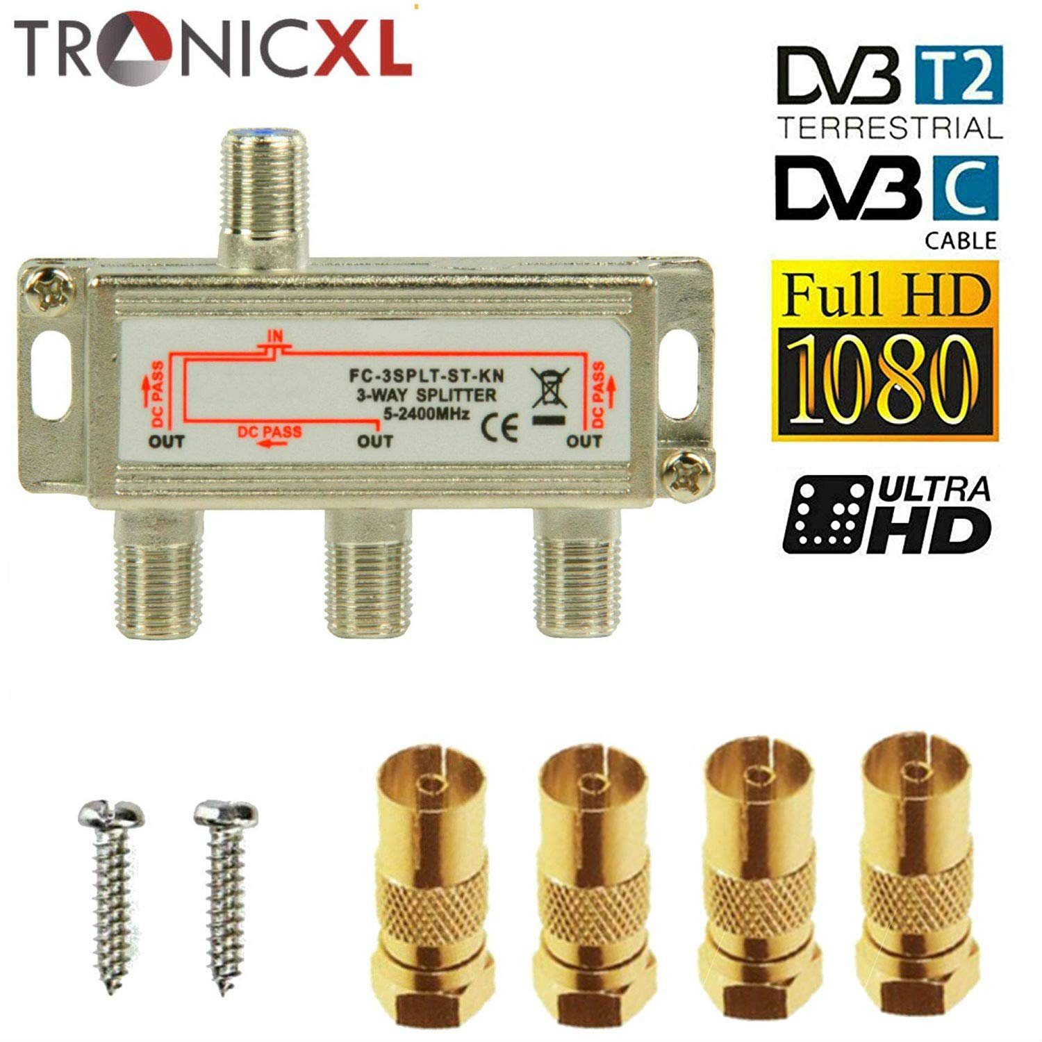 TronicXL SAT-Verteiler Koax HD 3D 4K Verteiler Weiche Splitter DVBT DVBT2 DVBC SAT TV Kabel