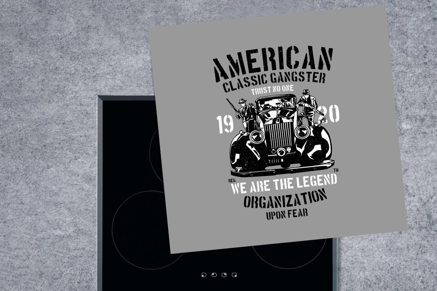 - tlg), küche Herdblende-/Abdeckplatte für Mancave Vinyl, cm, 78x78 - Amerika - Arbeitsplatte - (1 MuchoWow Ceranfeldabdeckung, Auto Vintage, Waffen