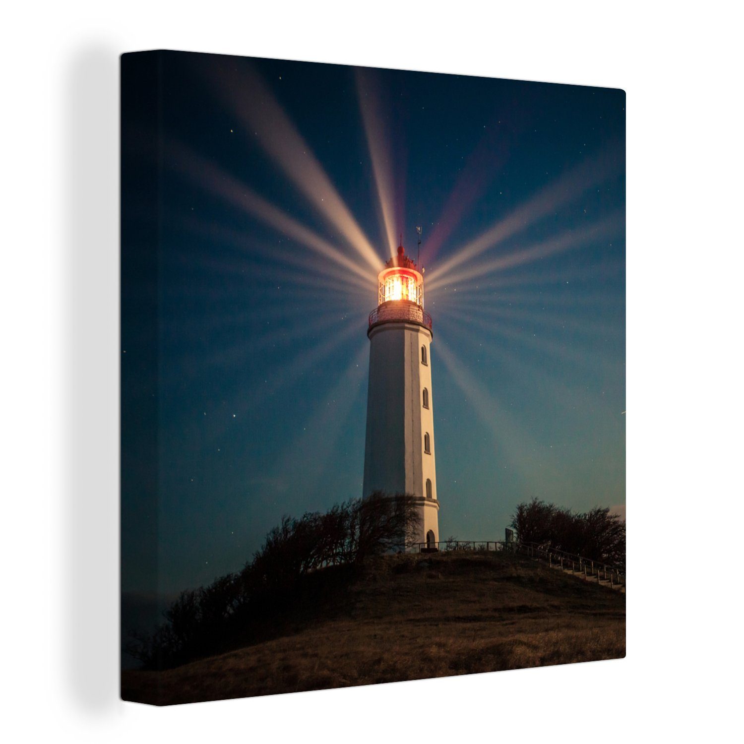 OneMillionCanvasses® Leinwandbild Leuchtturm - Licht - Sterne, (1 St), Leinwand Bilder für Wohnzimmer Schlafzimmer