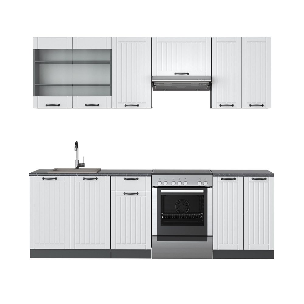 Vicco Küchenzeile Fame-Line, Weiß Landhaus/Anthrazit, 240 günstig online kaufen