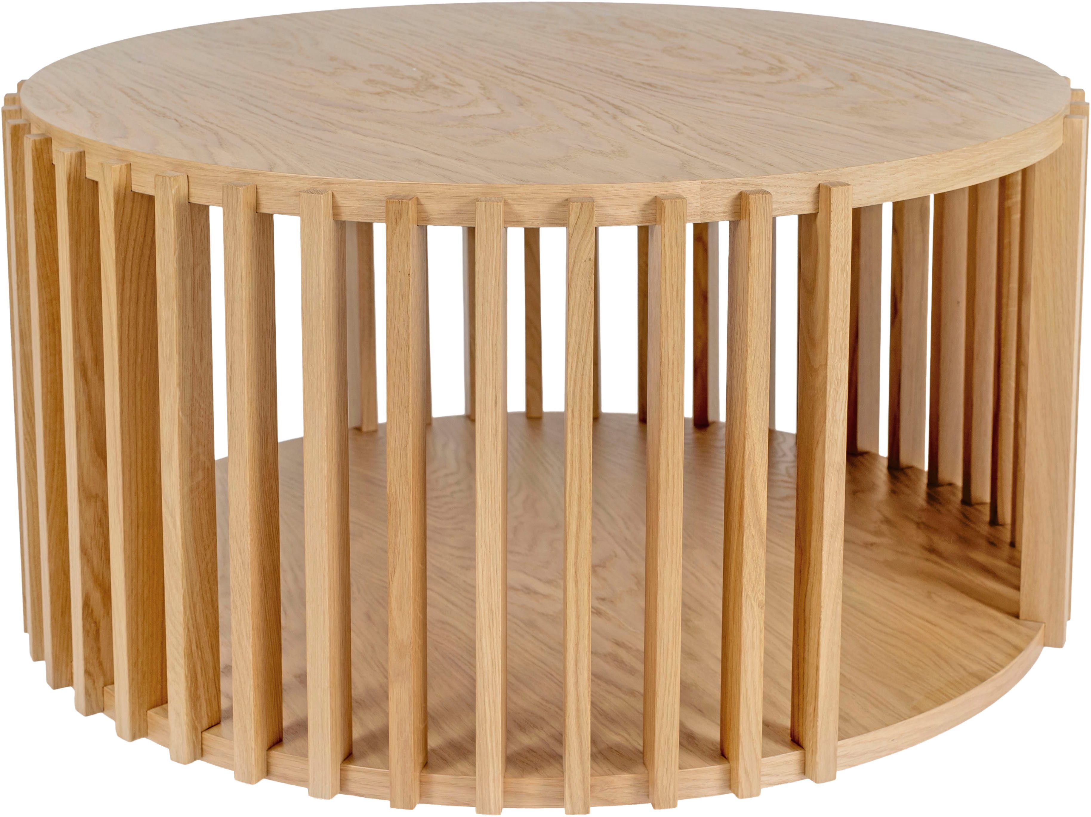 Woodman Couchtisch Drum, Breite/Tiefe/Höhe: 83/83/42 cm, Holzfurnier aus Eiche, Sproßen aus massiver Eiche, FSC®
