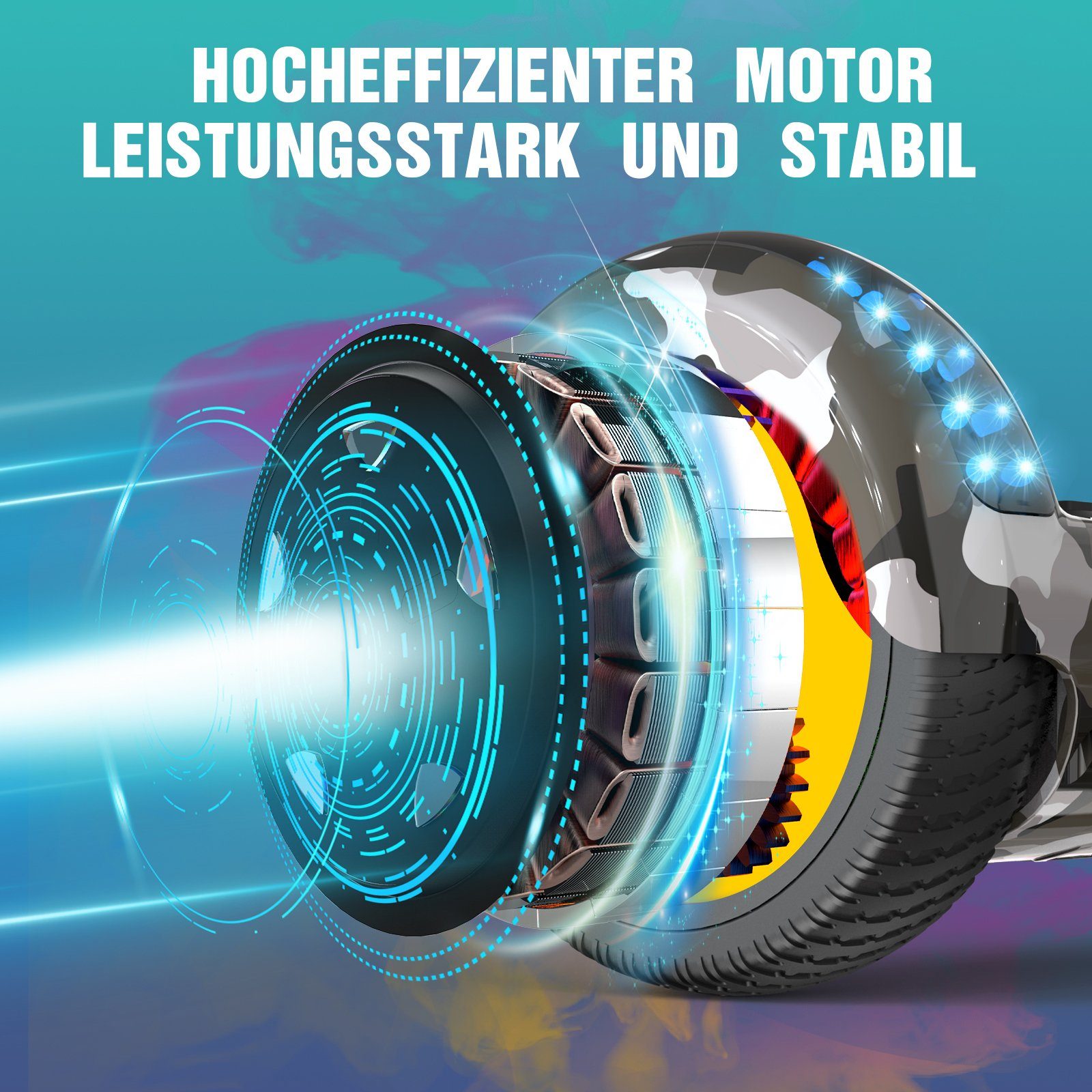 RCB TECH Balance Scooter JD6, 6,5 Zoll Zweimotoren Hoverboard, mit LED-Leuchten und Bluetooth, 120,00 W, 15.00 km/h, bis zu 10 km Reichweite, keine Straßenzulassung