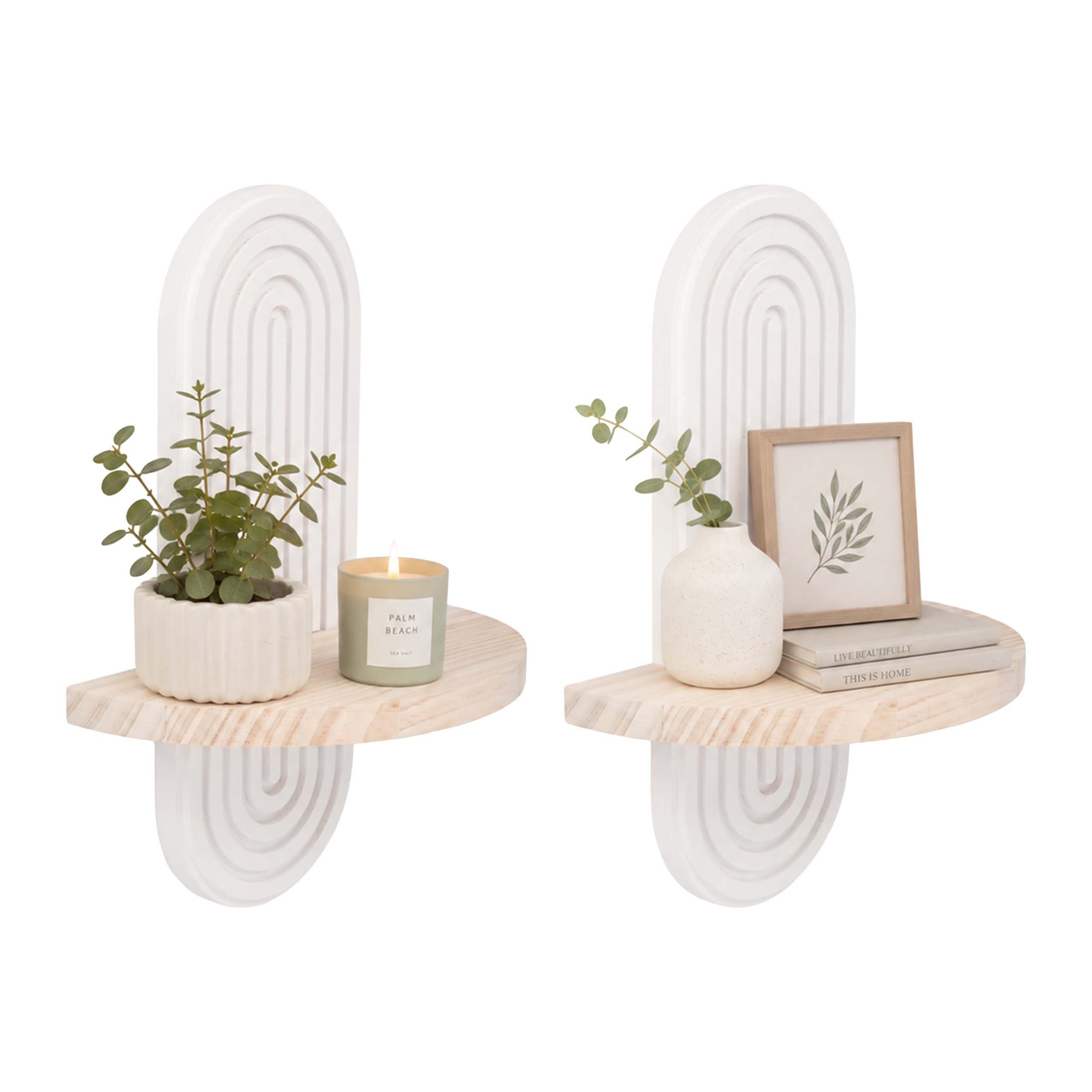 relaxdays Deko-Wandregal Wandregal Boho 2er Set, 2-tlg., Natur-Weiß, 1 Ablage