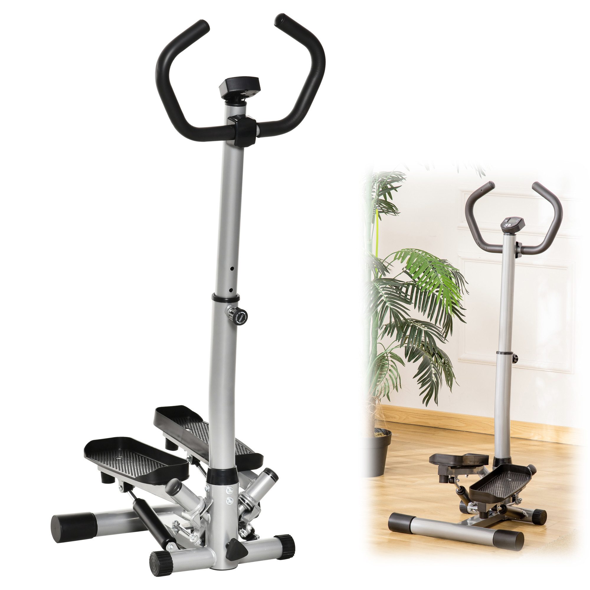 UMAY Crosstrainer Heimtrainer (verstellbare Geschwindigkeit, für Bein- und Po-Training, LCD-Bildschirm), Stepper Heimtrainer Fitnessgerät mit Handgriff