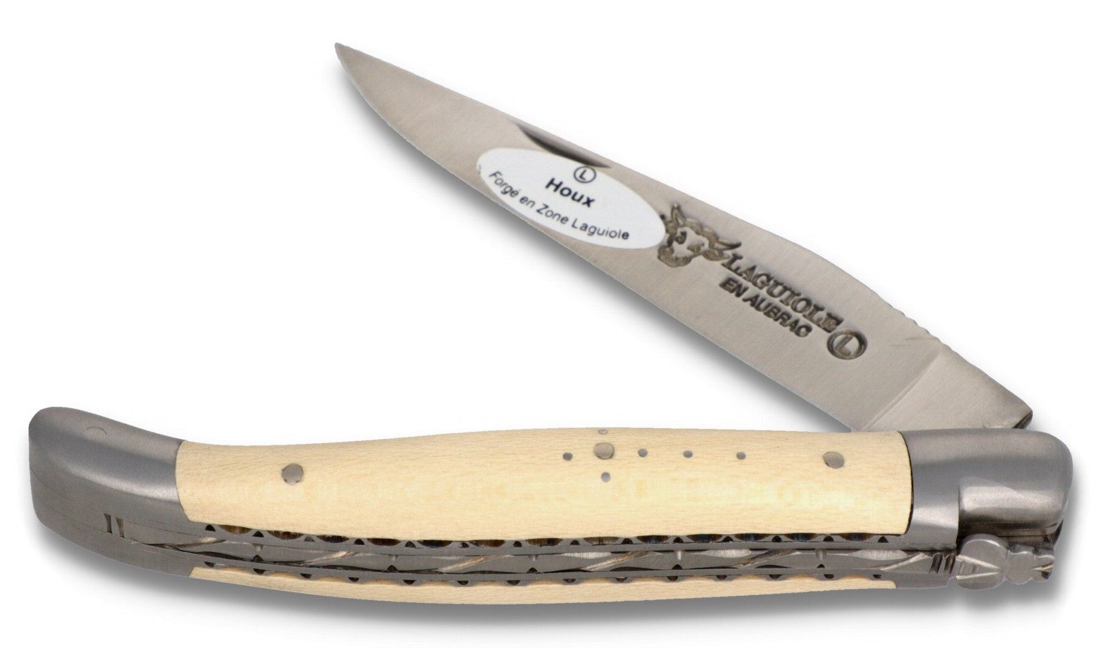 Laguiole en Aubrac Taschenmesser L0711HOIF, Griff 11 cm Stechpalme - Doppelplatine - Backen und Klinge satiniert