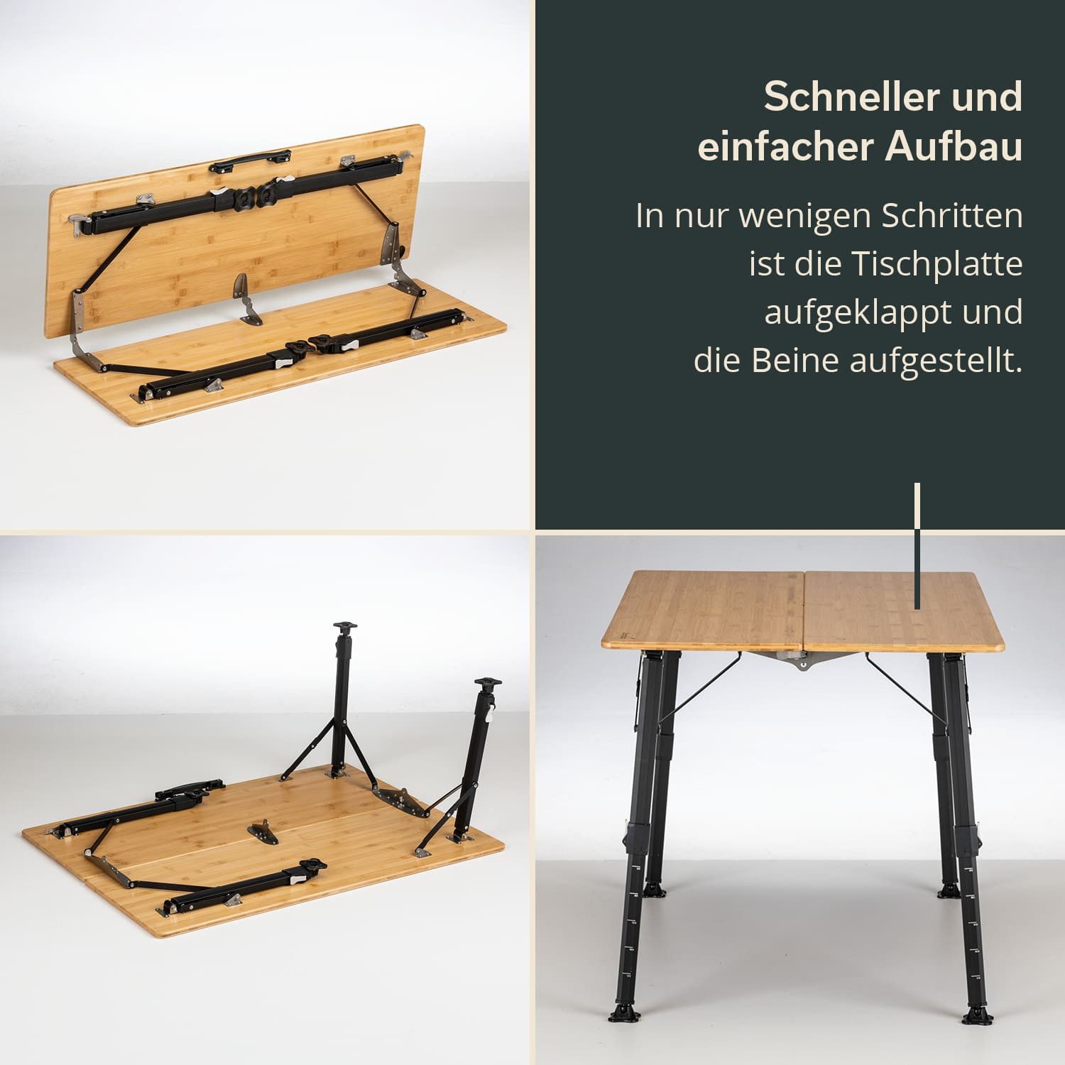 Skandika Campingtisch Tobro Bambus Klapptisch, Gartentisch, klappbar, faltbar, Balkontisch (Seitlicher Tragegriff, Platte Bambus, spritzwassergeschützt), stufenlos höhenverstellbar, 100 kg belastbar, wetterfest, Tragetasche