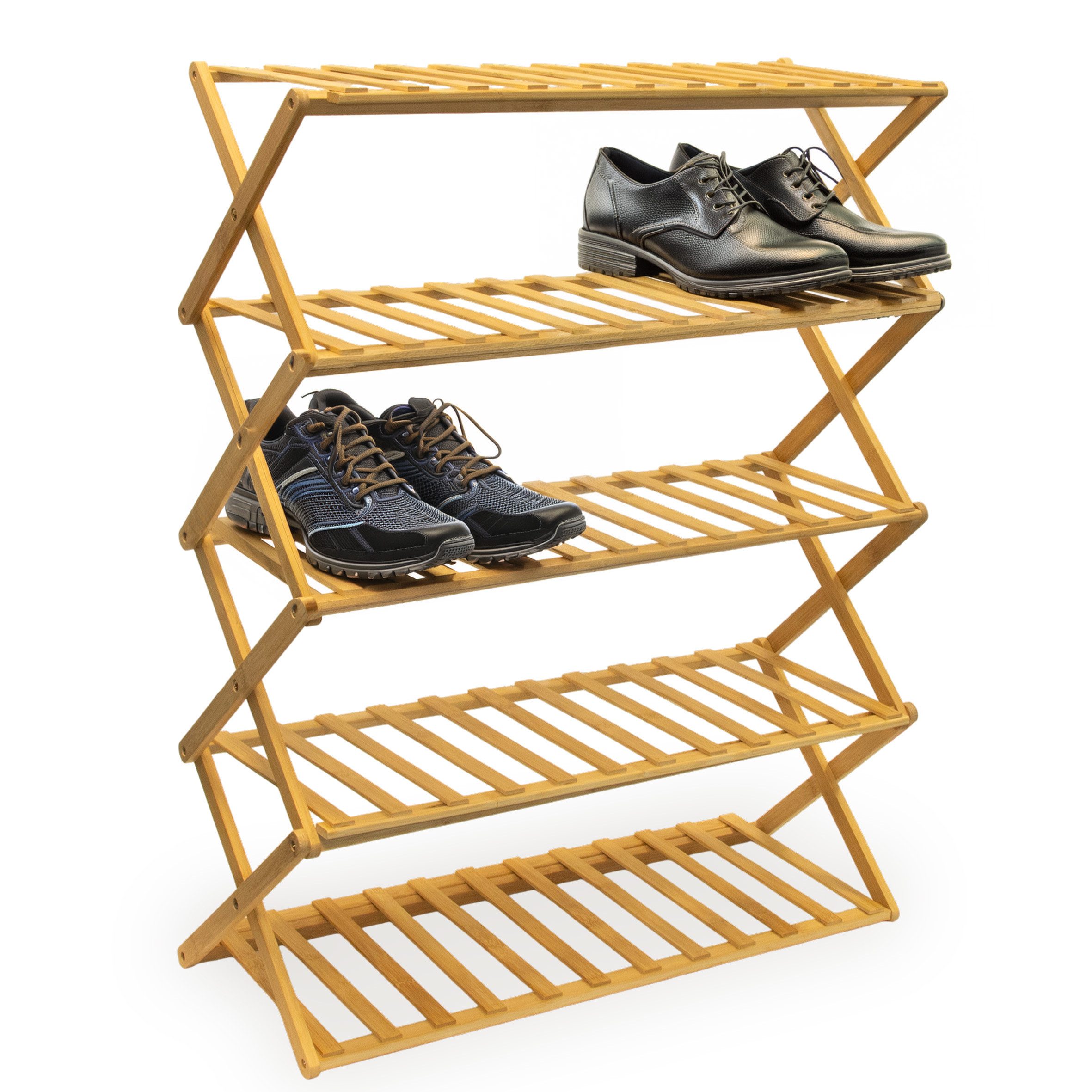 Spetebo Schuhregal Klappbares Bambus Schuhregal mit 5 Ablagen, Anzahl 1-tlg., platzsparendes Aufbewahrungsregal für Schuhe – Bild 5 von 5