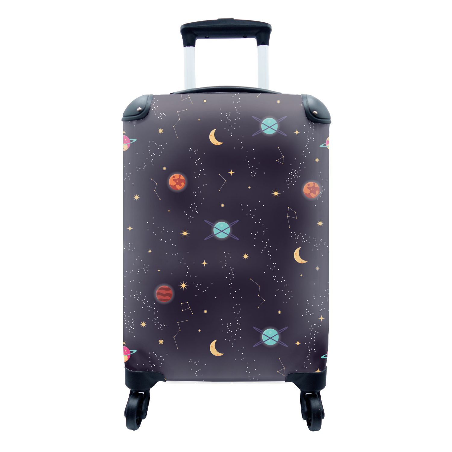 MuchoWow Handgepäckkoffer Planeten - Sterne - Muster, 4 Rollen, Reisetasche mit rollen, Handgepäck für Ferien, Trolley, Reisekoffer