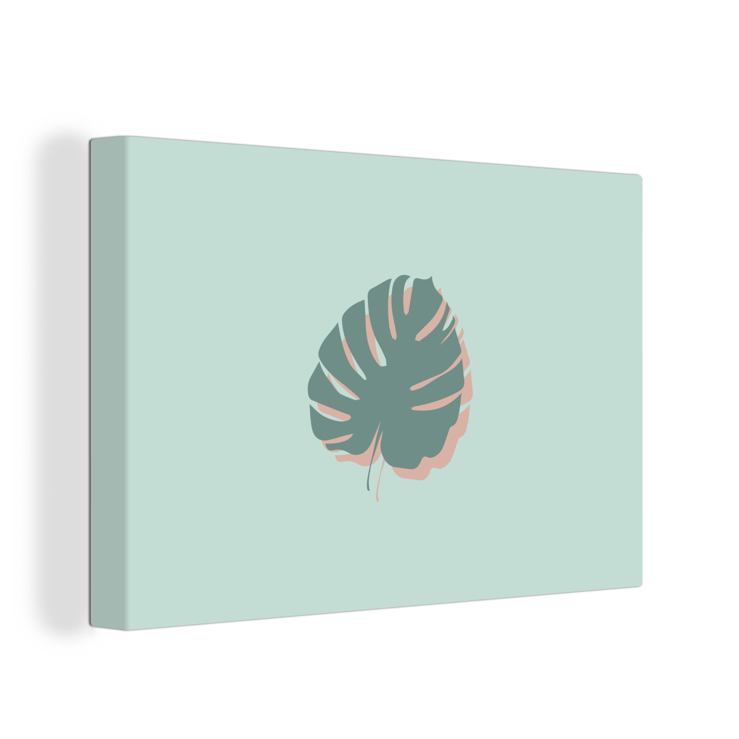 OneMillionCanvasses® Leinwandbild Sommer 30x20 cm Pastell, Monstera - Wanddeko, Wandbild (1 Aufhängefertig, St), Leinwandbilder, 