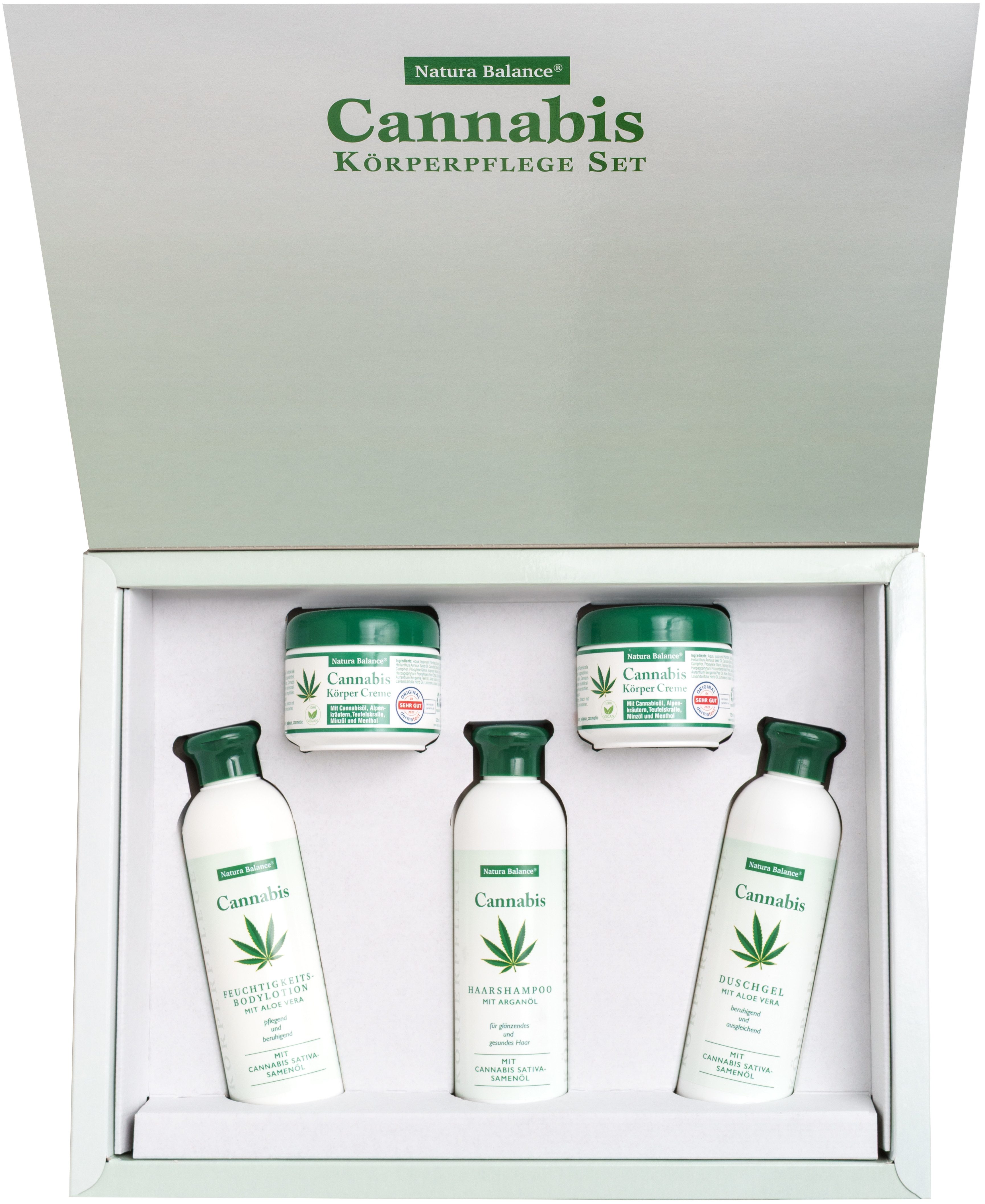 Natura Balance Hautpflege-Set Geschenk für Herren Cannabis Geschenkset Hanföl Duschgel Männer Creme, 5-tlg., 5 tlg