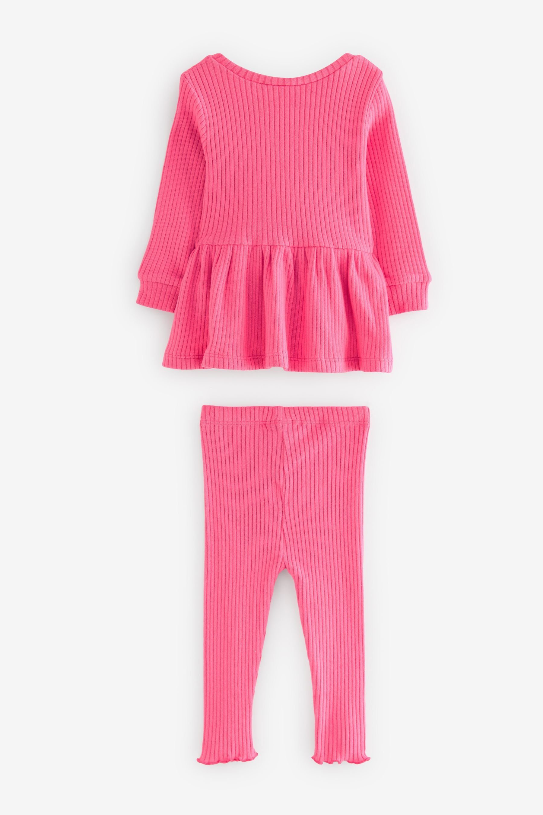 und mit Next Leggings Sweatshirt Bright Shirt Gestricktes & Leggings (2-tlg) Schößchen Pink