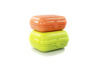 Tupperware Lunchbox Twin Größe 3 limette + Größe 2 orange + SPÜLTUCH
