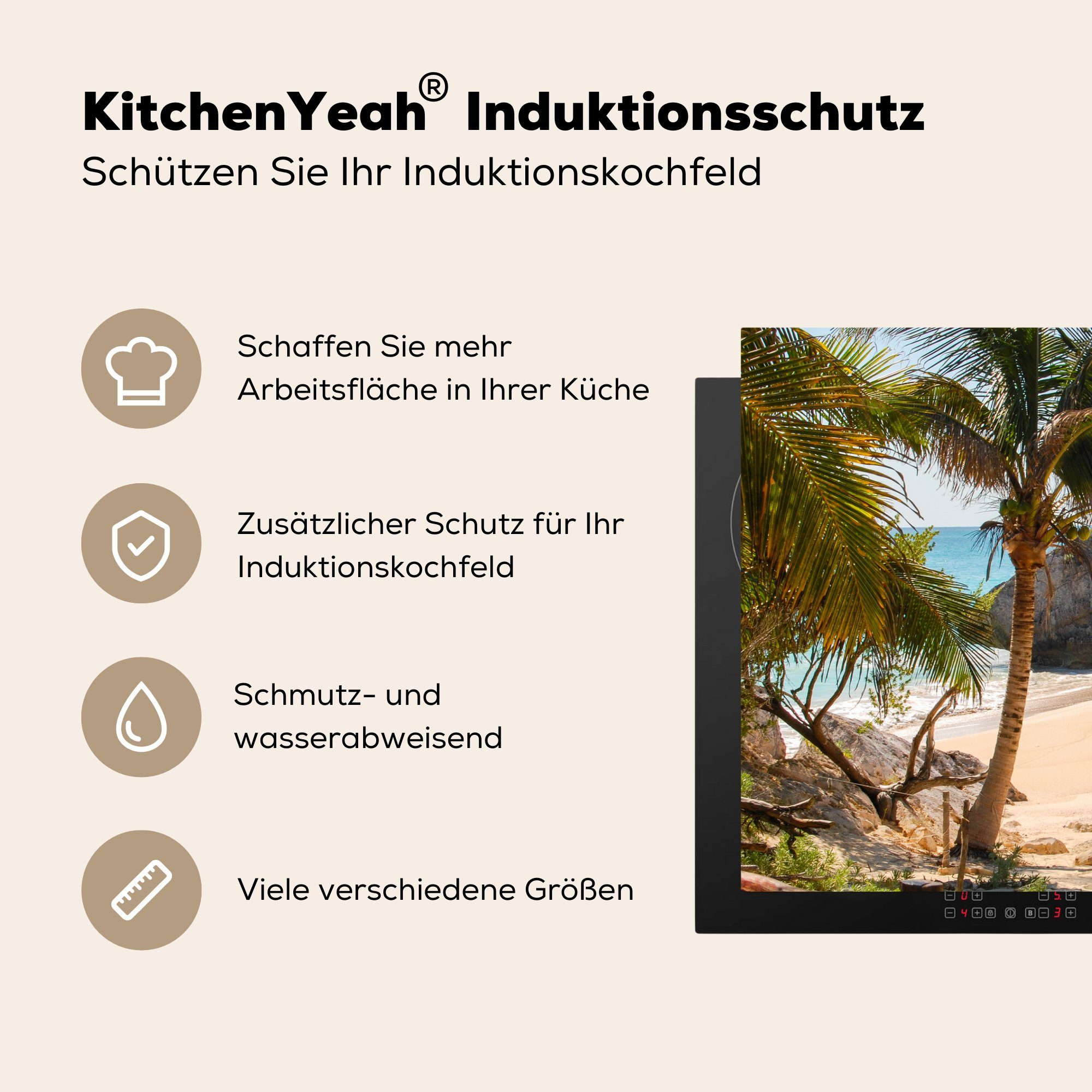 MuchoWow Herdblende-/Abdeckplatte Vinyl, Strand Riviera in küche, Tropischer an (1 Mexiko, Induktionskochfeld tlg), bei die Tulum Schutz cm, der Maya für Ceranfeldabdeckung 81x52