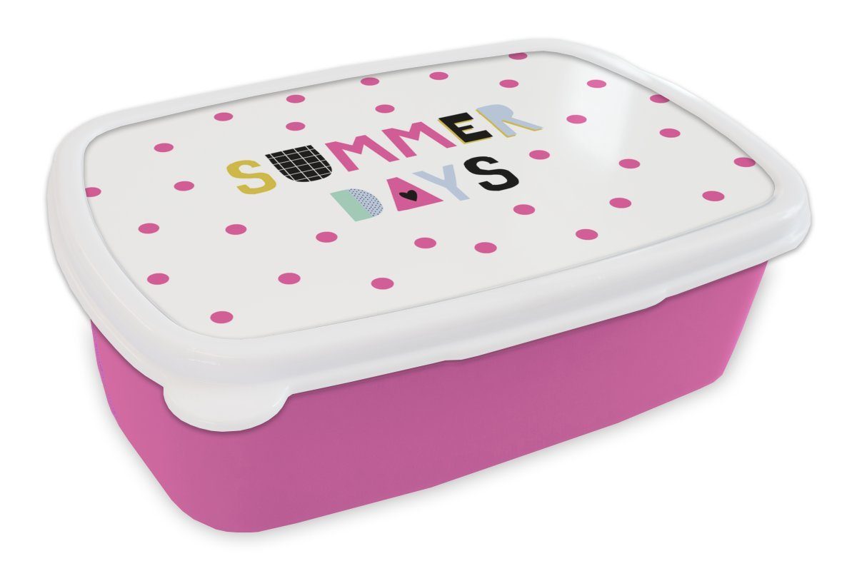 MuchoWow Lunchbox Sommer - Tupfen - Weiß, Kunststoff, (2-tlg), Brotbox für Erwachsene, Brotdose Kinder, Snackbox, Mädchen, Kunststoff rosa