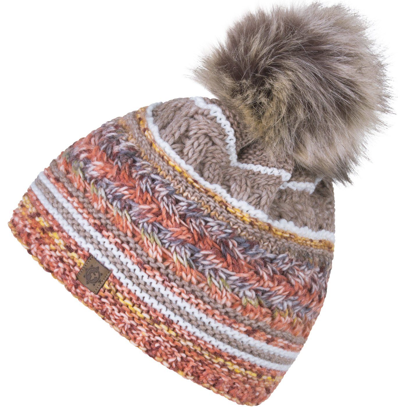 compagno Bommelmütze (1-St) Bommelmütze Wintermütze Damen mehrfarbig Fleecefutter Beanie