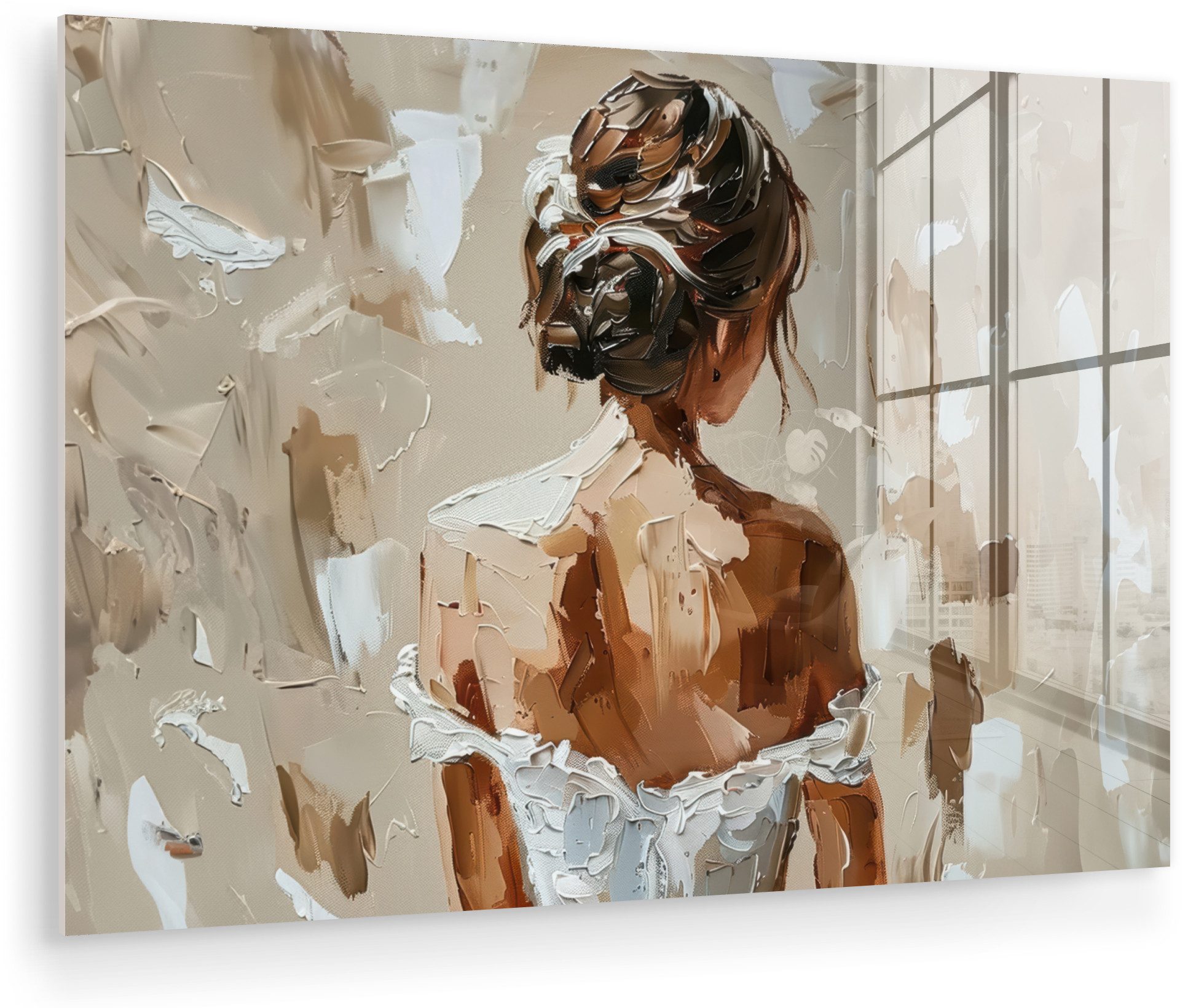 MuchoWow Acrylglasbild Frau - Farbe - Abstrakt - Beige - Modern, Inkl. Aufhängung, Glasbilder Wohnzimmer, Schlafzimmer, Flur & Esszimmer, 30x20 cm