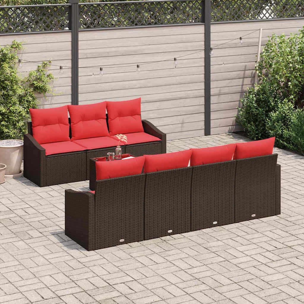 vidaXL Loungesofa Sofa Set 8 stk. 3-Sitzanzahl Braun und Rot Poly Rattan, 8 Teile