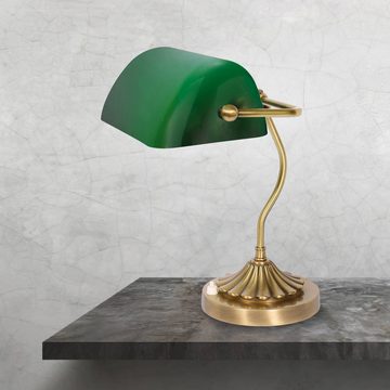 Licht-Erlebnisse Schreibtischlampe VANESSA, ohne Leuchtmittel, Tischleuchte in Bronze hell Grün E27 30 cm Glas Echt-Messing