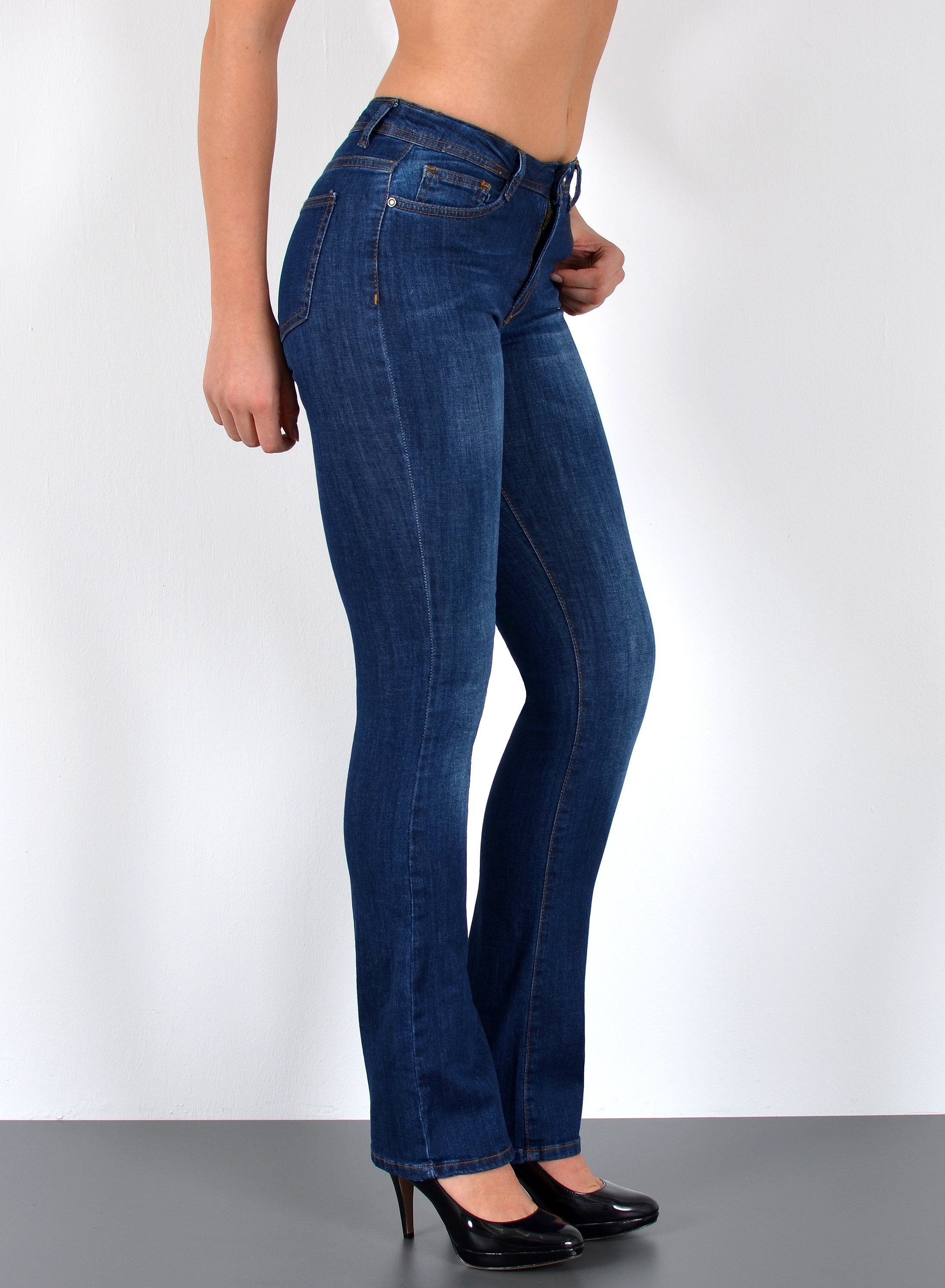 ESRA Bootcut-Jeans Damen Bootcut Jeans High Waist Schlaghose weite Jeans bis Übergröße B7