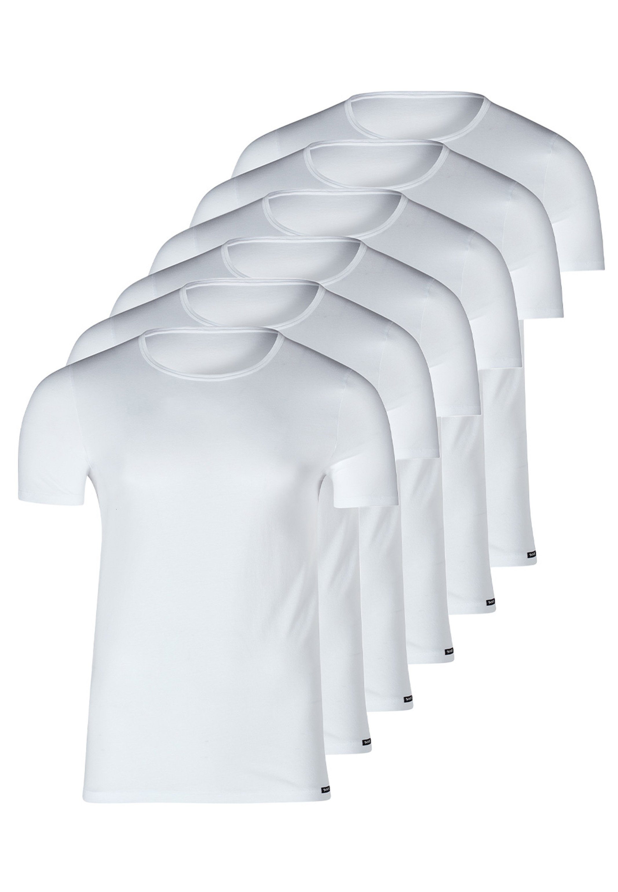 Shirt T-Shirt (Spar-Set, mit / Skiny Unterhemd - Unterhemd / Unterhemd Baumwolle Shirt 6er Rundhalsausschnitt 6-St) Pack Kurzarm - Weiß Kurzarm