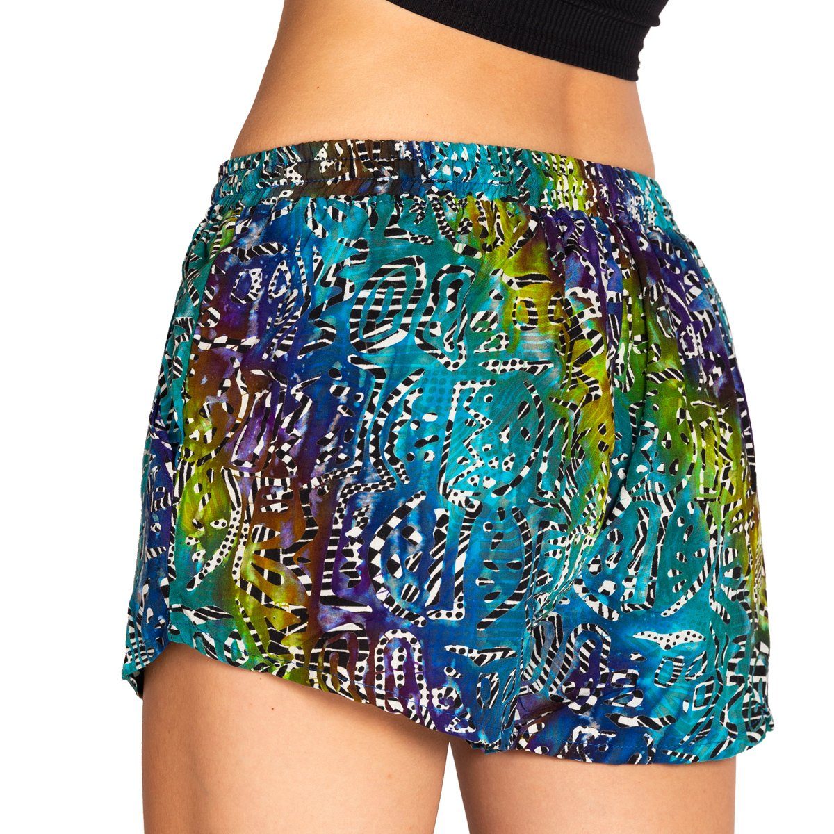 PANASIAM Shorts Damen Shorts Wachsbatik für Strand Yoga oder Meditation farbecht und angenehm zu Tragen Relaxshorts Damenshorts kurze Sporthose