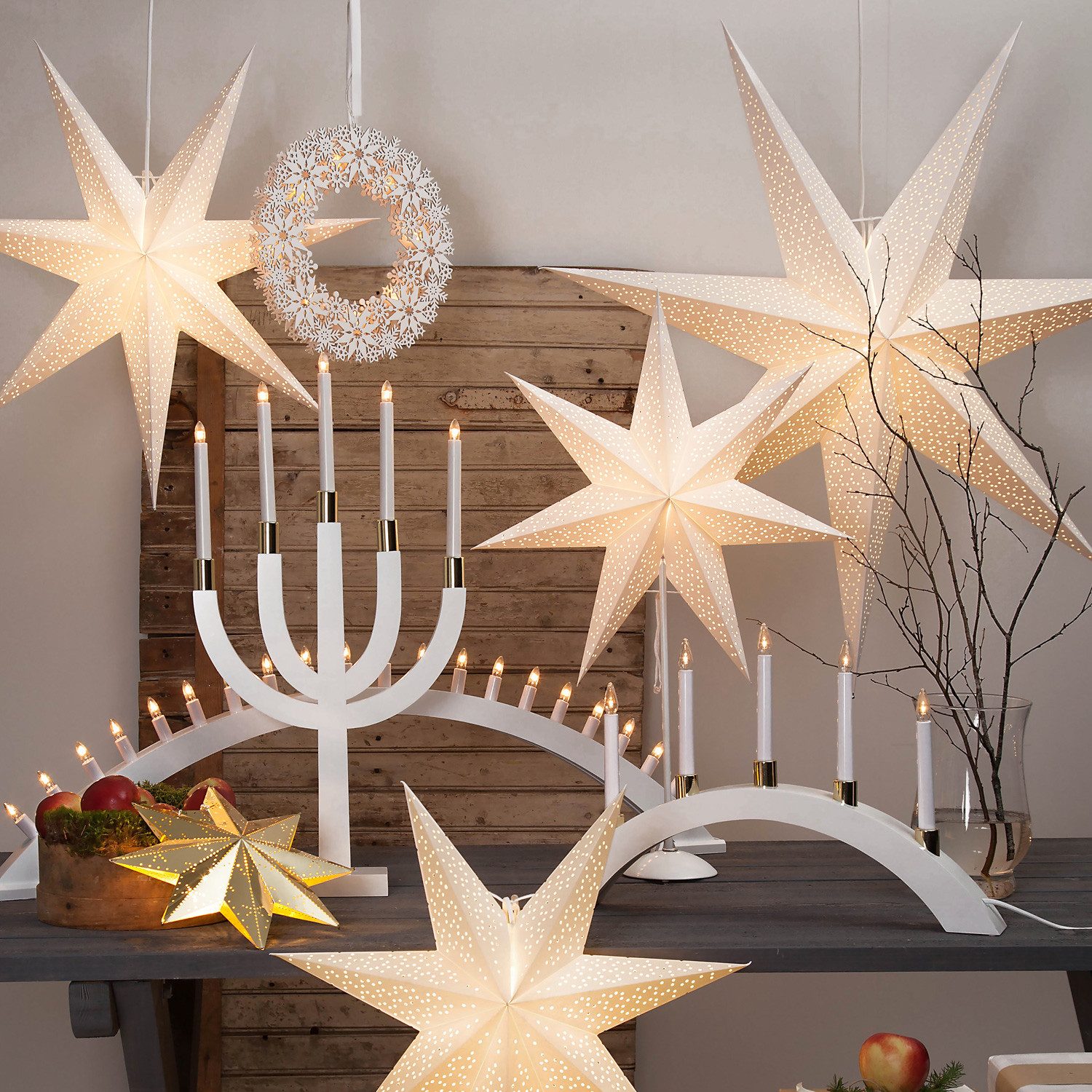 STAR TRADING LED Stern Papierstern Leuchtstern Faltstern 7zackig hängend 100cm Kabel creme