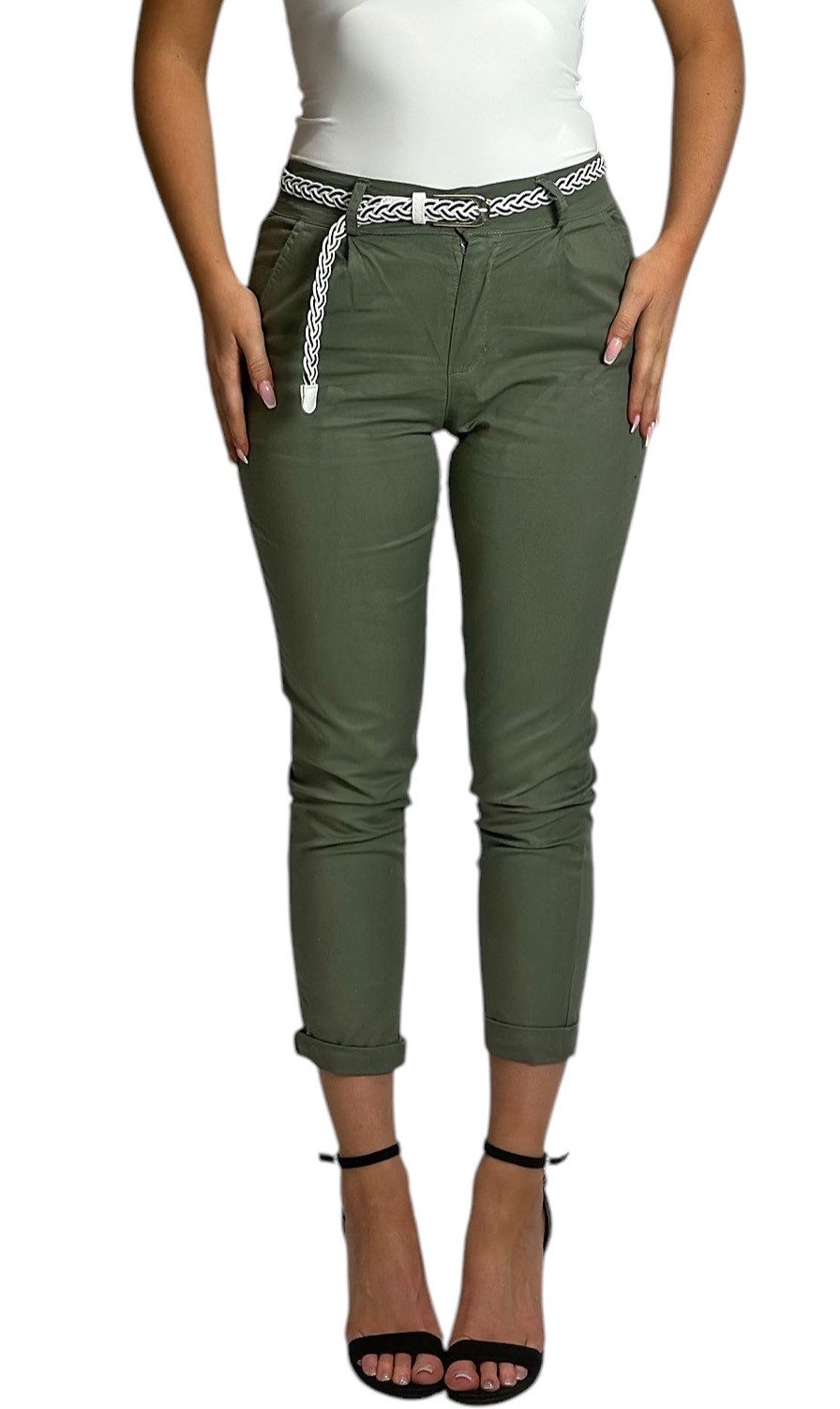 Mississhop Chinohose Damen Hose Baumwolle Hose mit Gürtel M.369