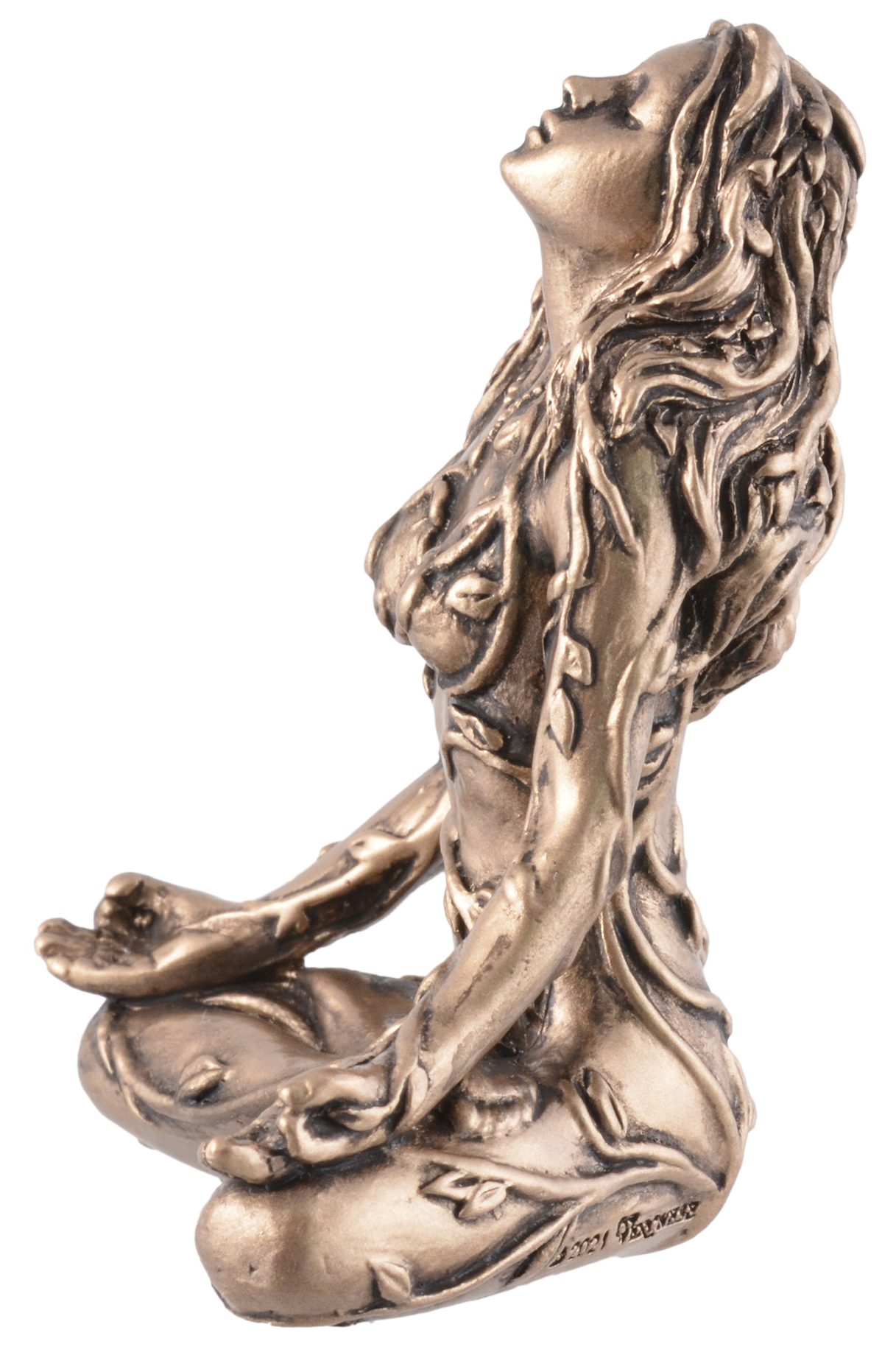 Bronzefarbe 5x3x7cm Gmbh direct Größe: Vogler ca. mit in mit L/B/H Hand - Gaia Lotusposition bemalt, bemalt Veronese, by Bronzefarbe Dekofigur Kunststein, Erdgöttin von