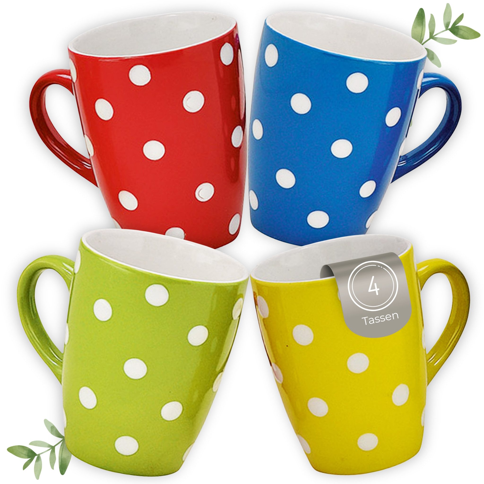matches21 HOME & HOBBY Tasse Kaffeetassen Punkte-Dekor Bunt, 4er Set, für 250 ml, 4-tlg., Porzellan, Dopamin Deko Kaffeebecher für Tee & Cappuccino
